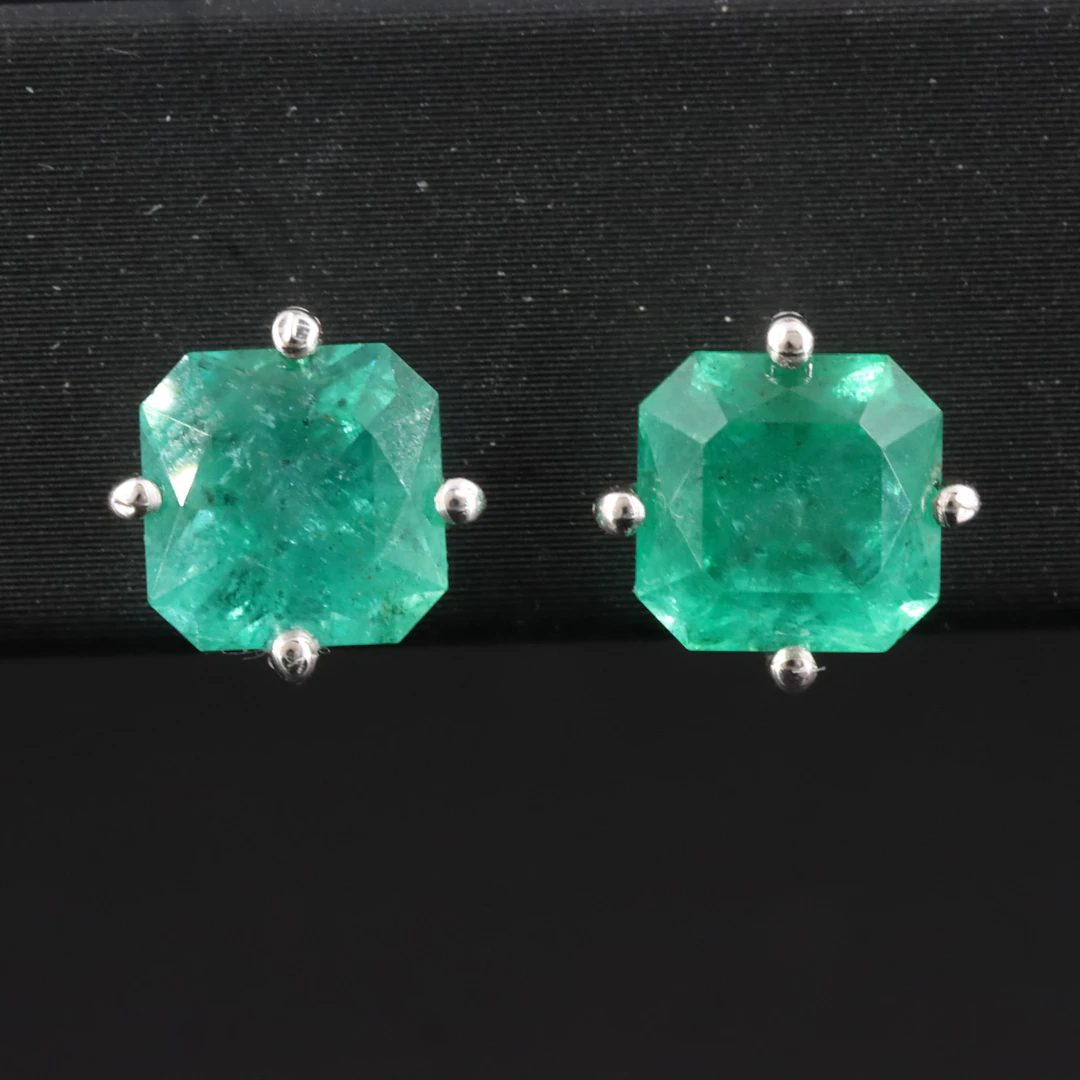 14K 3.80 CTW Zambian Emerald Earrings with IGI Report