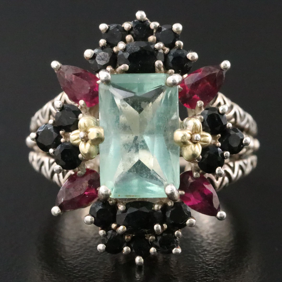Barbara Bixby Sterling Spinel, Sapphire and Rhodolite Ring with 18K Accents