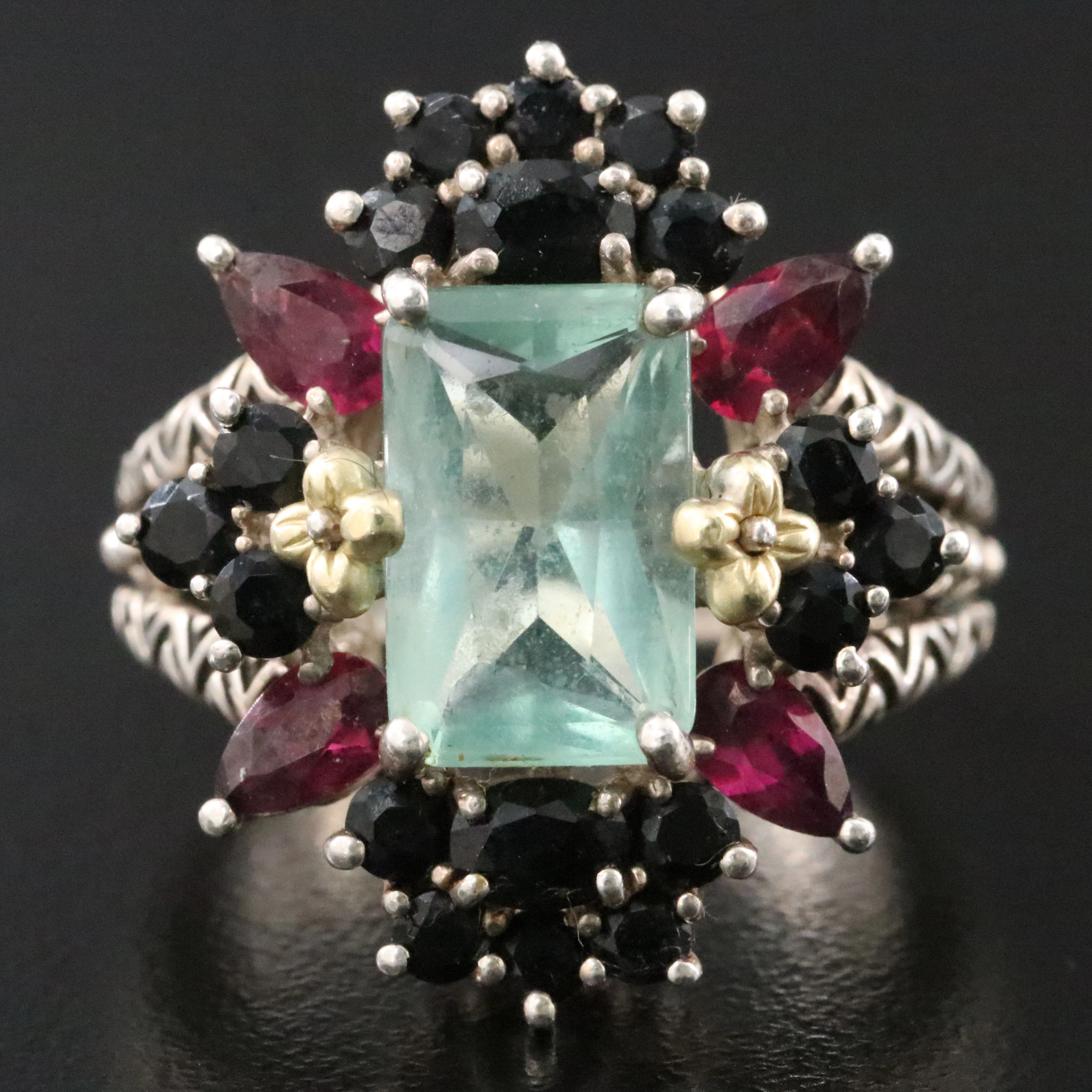 Barbara Bixby Sterling Spinel, Sapphire and Rhodolite Ring with 18K Accents