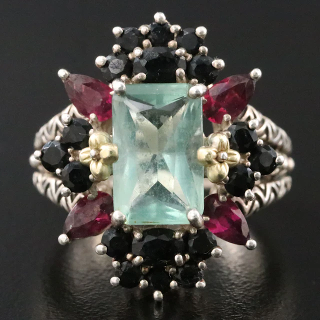 Barbara Bixby Sterling Spinel, Sapphire and Rhodolite Ring with 18K Accents
