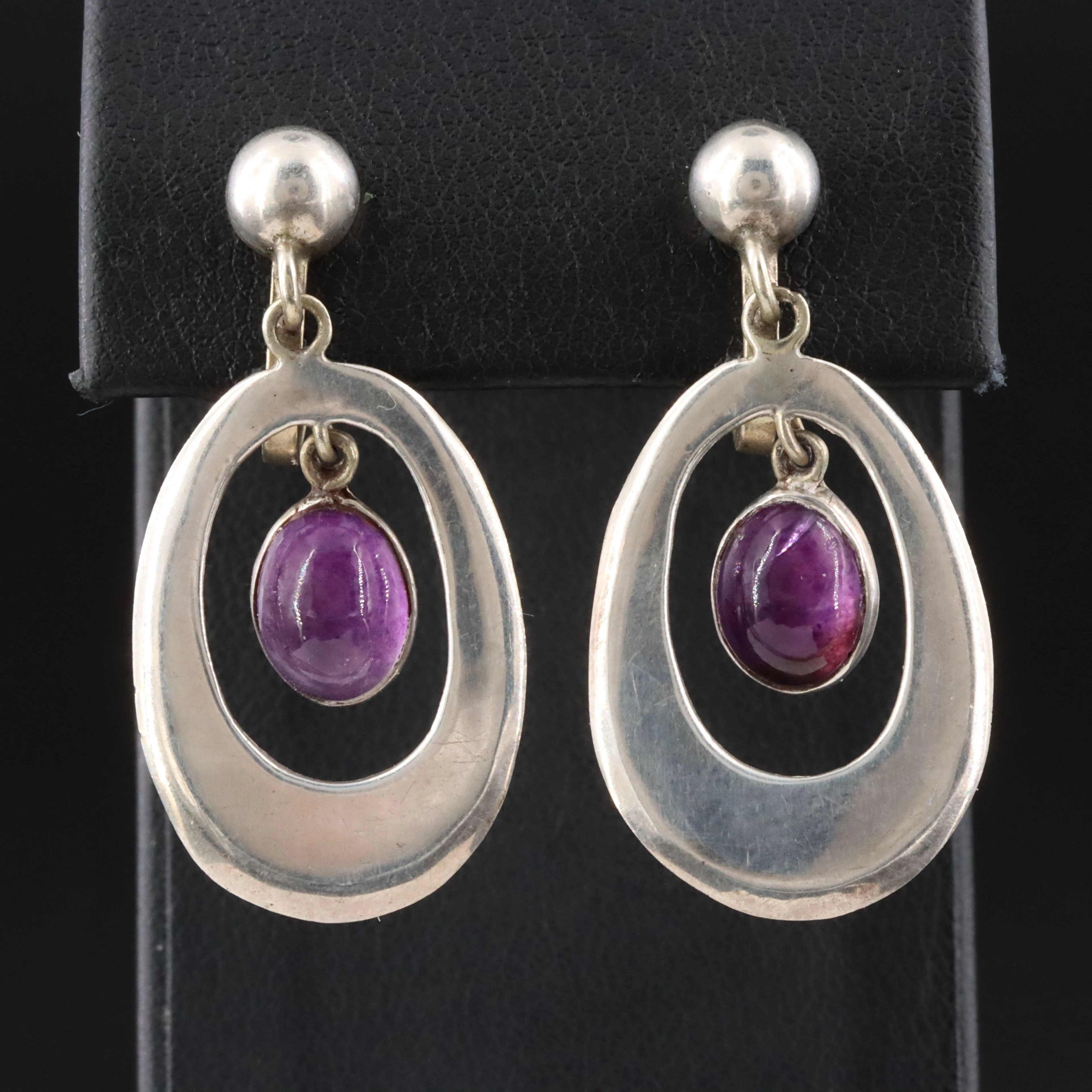 Vintage Taxco, Mexican Sterling Amethyst Earrings