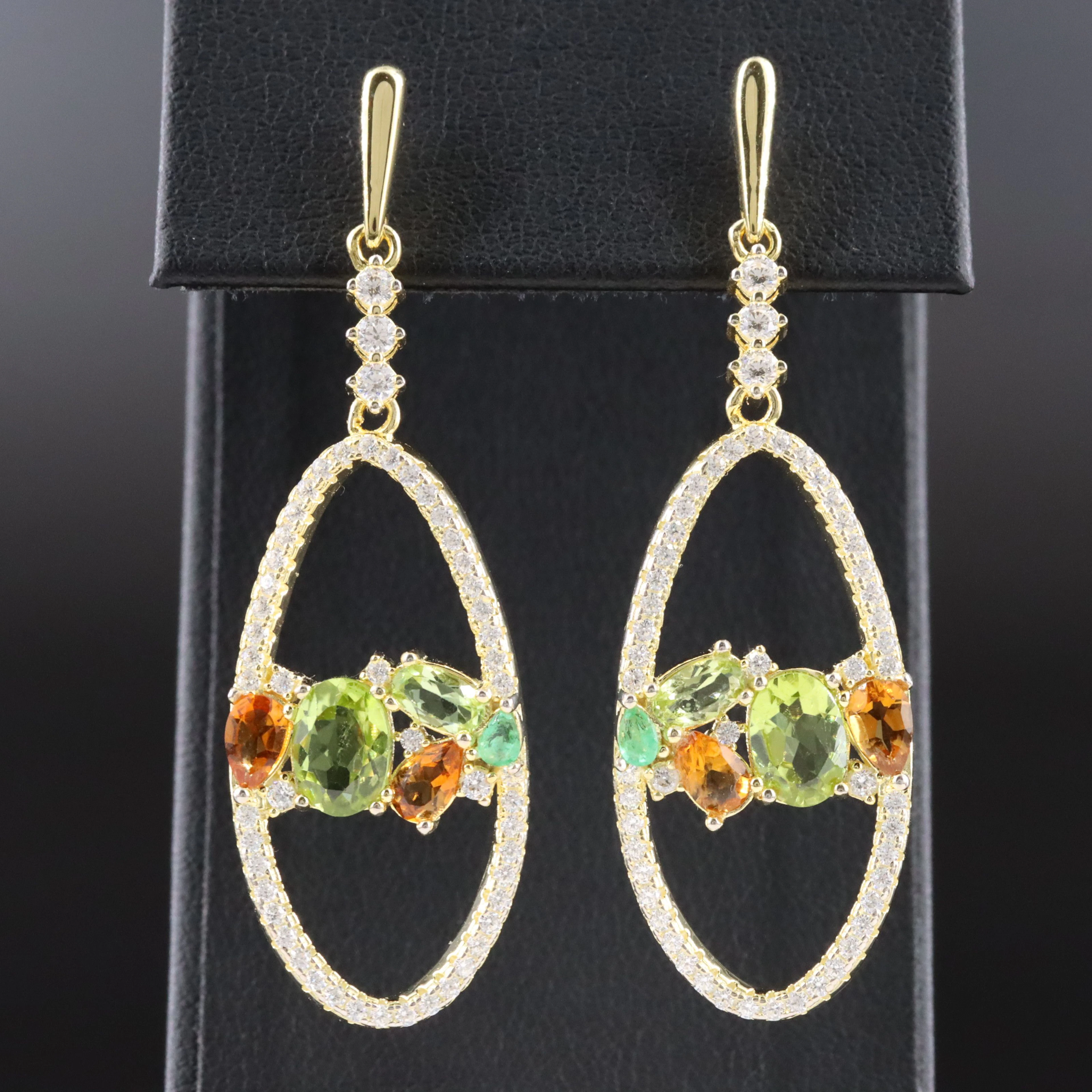 Sterling Peridot, Citrine, and CZ Earrings