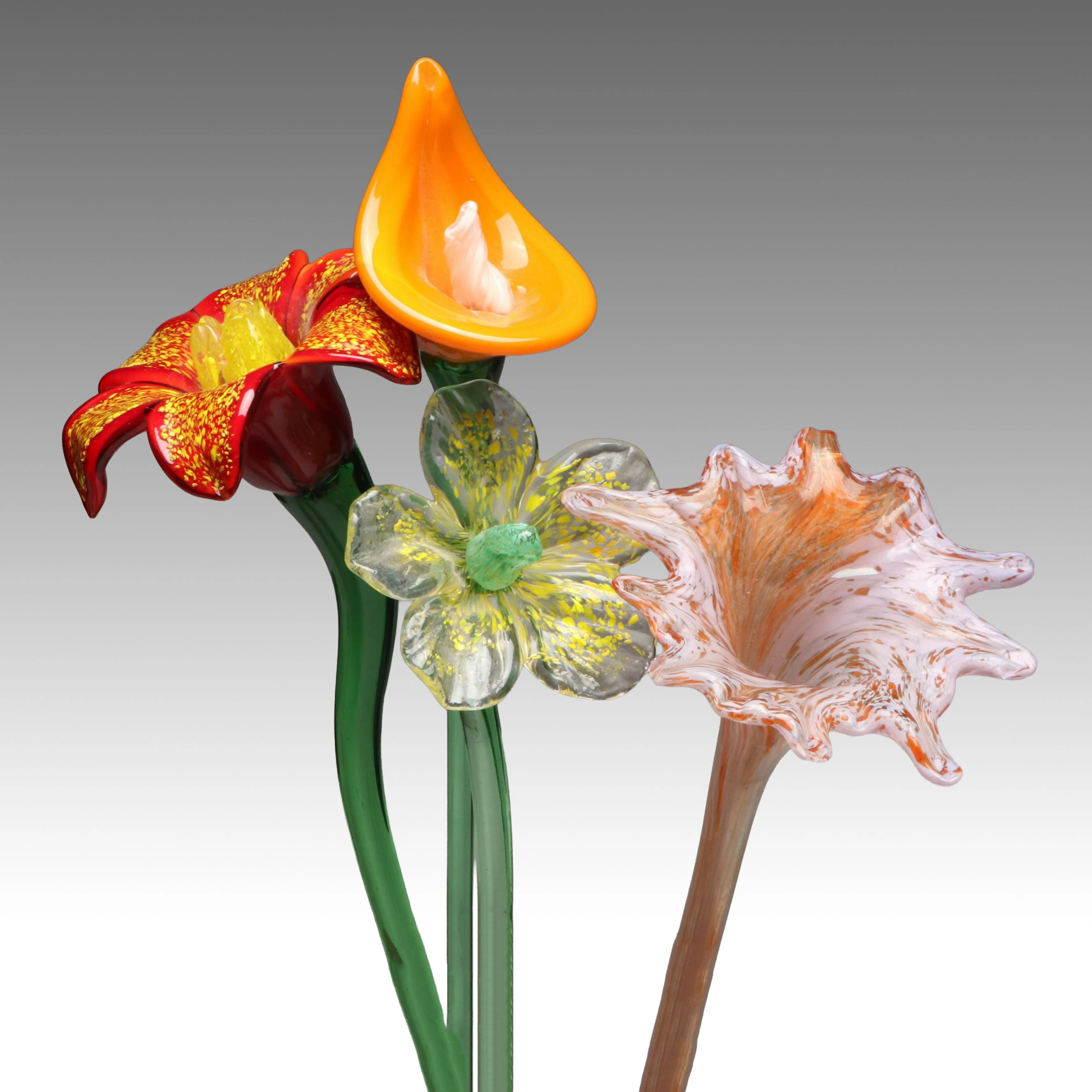 Murano Style Blown Glass Flowers