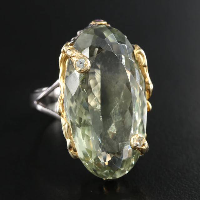 Sterling Prasiolite Ring with White Topaz and Amethyst Accents