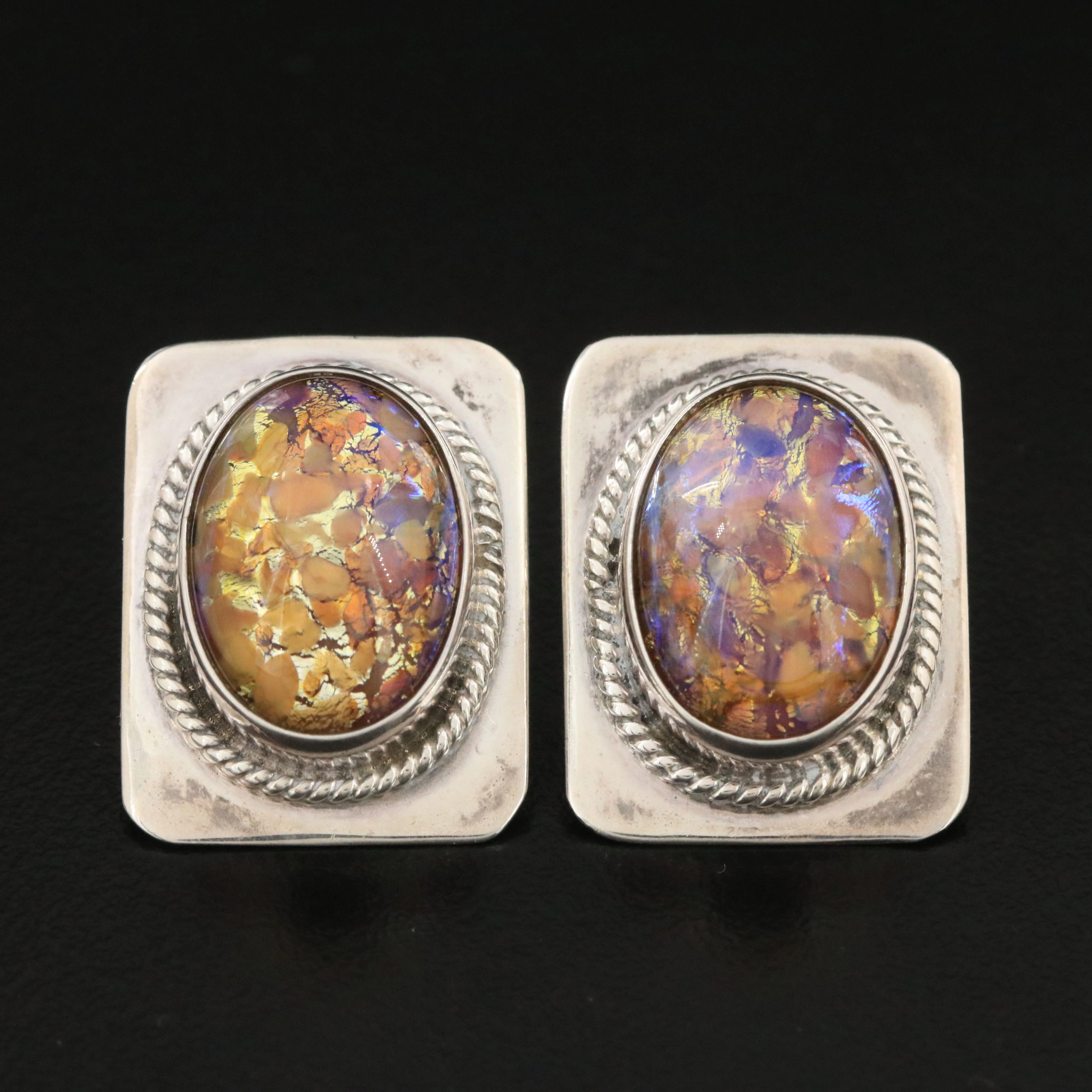 Mexican Sterling Cat's Eye Art Glass Earrings