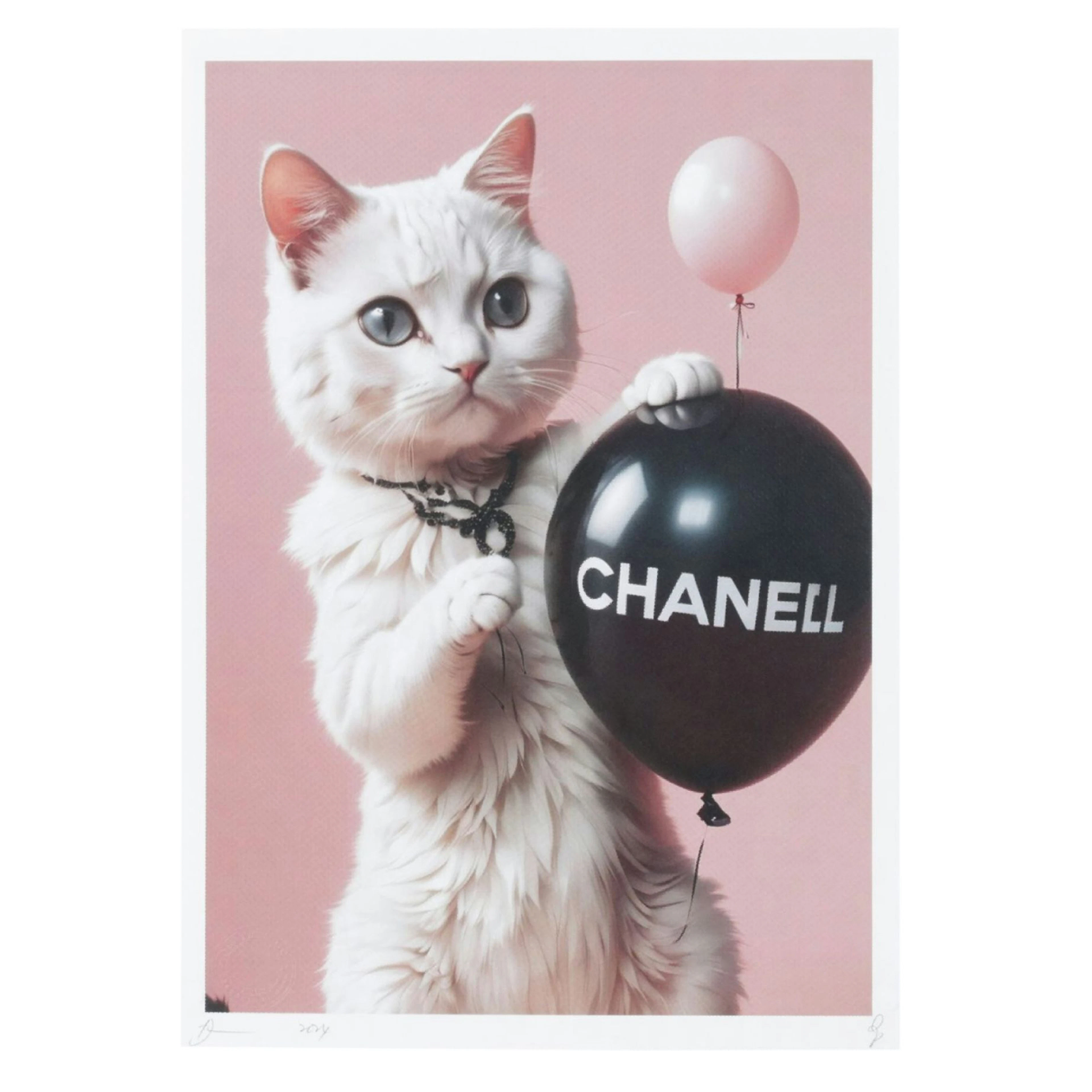 Death NYC Pop Art Graphic Print of Cat with Chanel Balloon, 2024