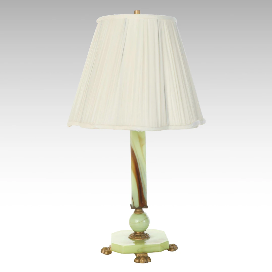 Vintage Uranium Slag Glass Table Lamp with Scallop Ruffle Shade