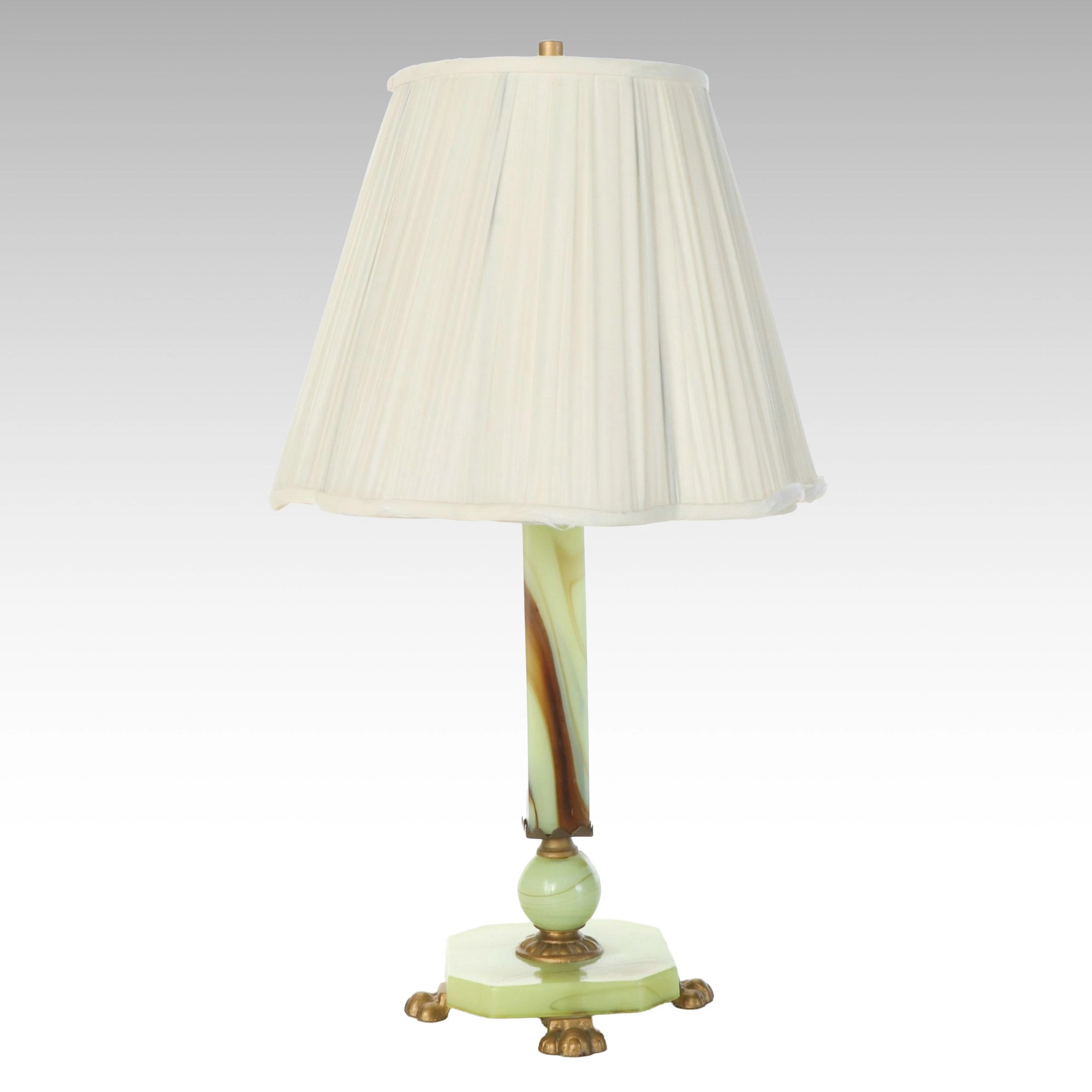 Vintage Uranium Slag Glass Table Lamp with Scallop Ruffle Shade