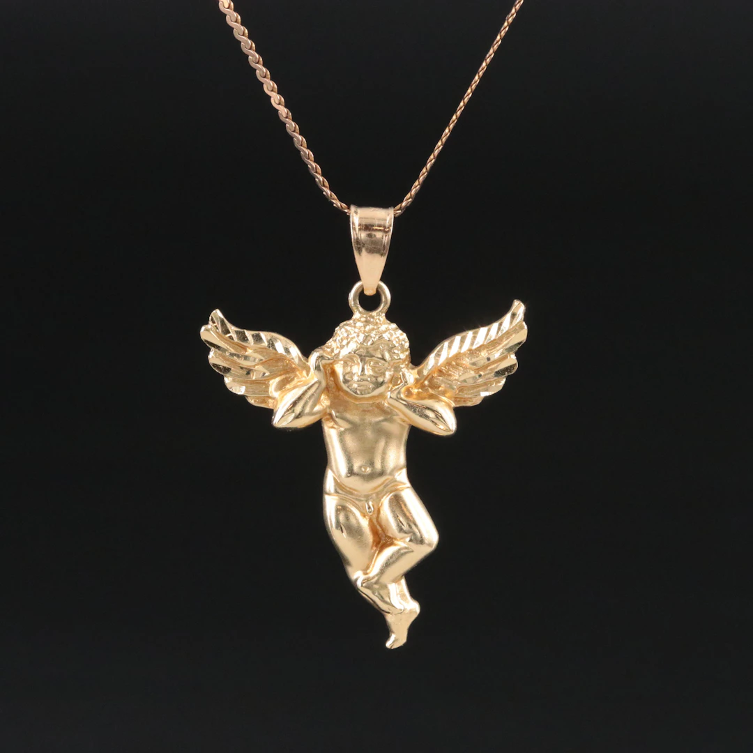 Italian 14K Cherub Pendant Necklace