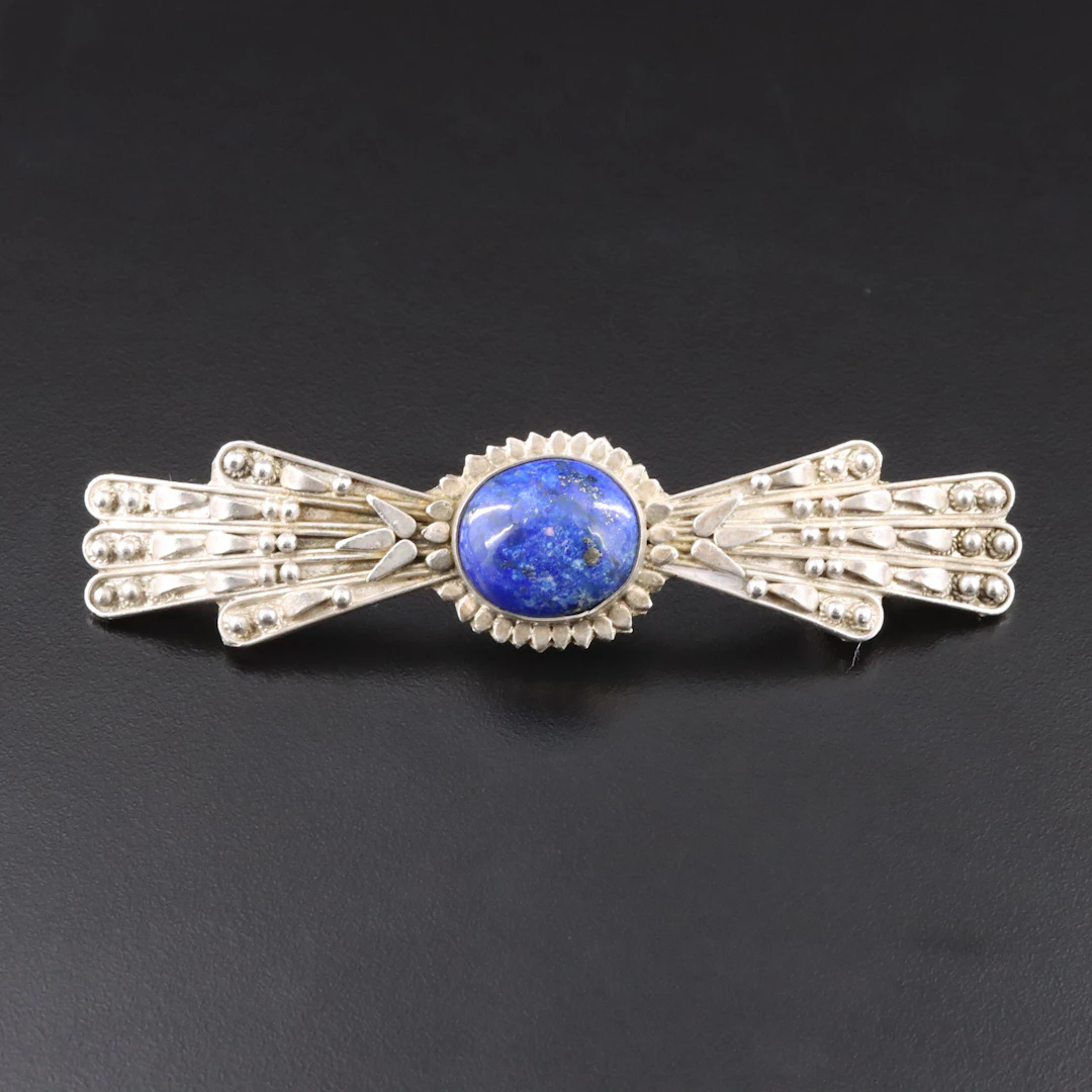 980 Silver Lapis Lazuli Bar Brooch