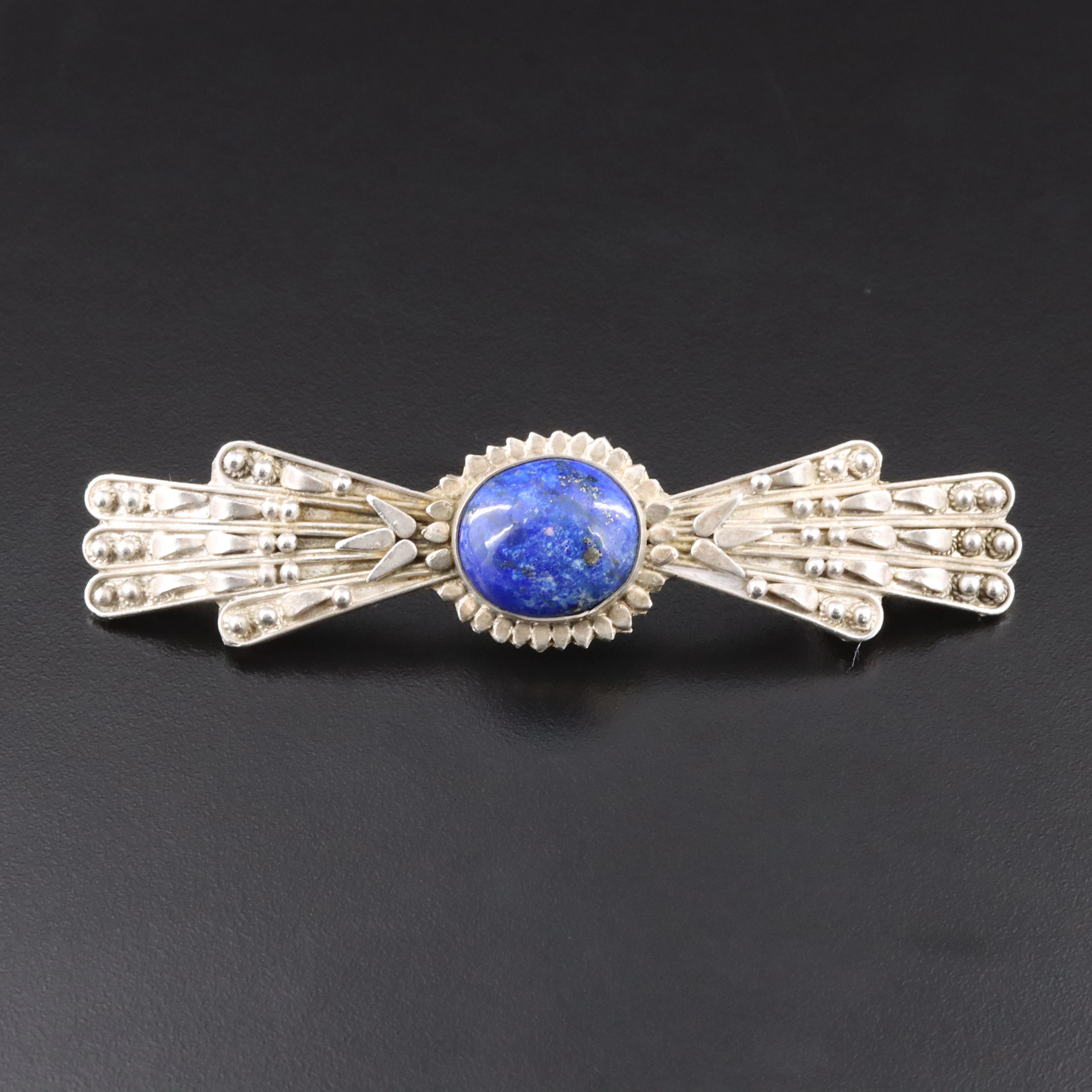 980 Silver Lapis Lazuli Bar Brooch