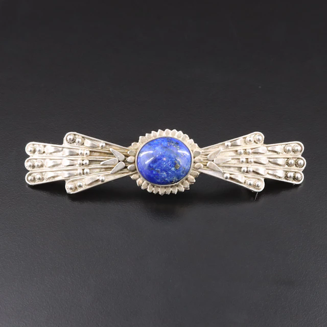 980 Silver Lapis Lazuli Bar Brooch