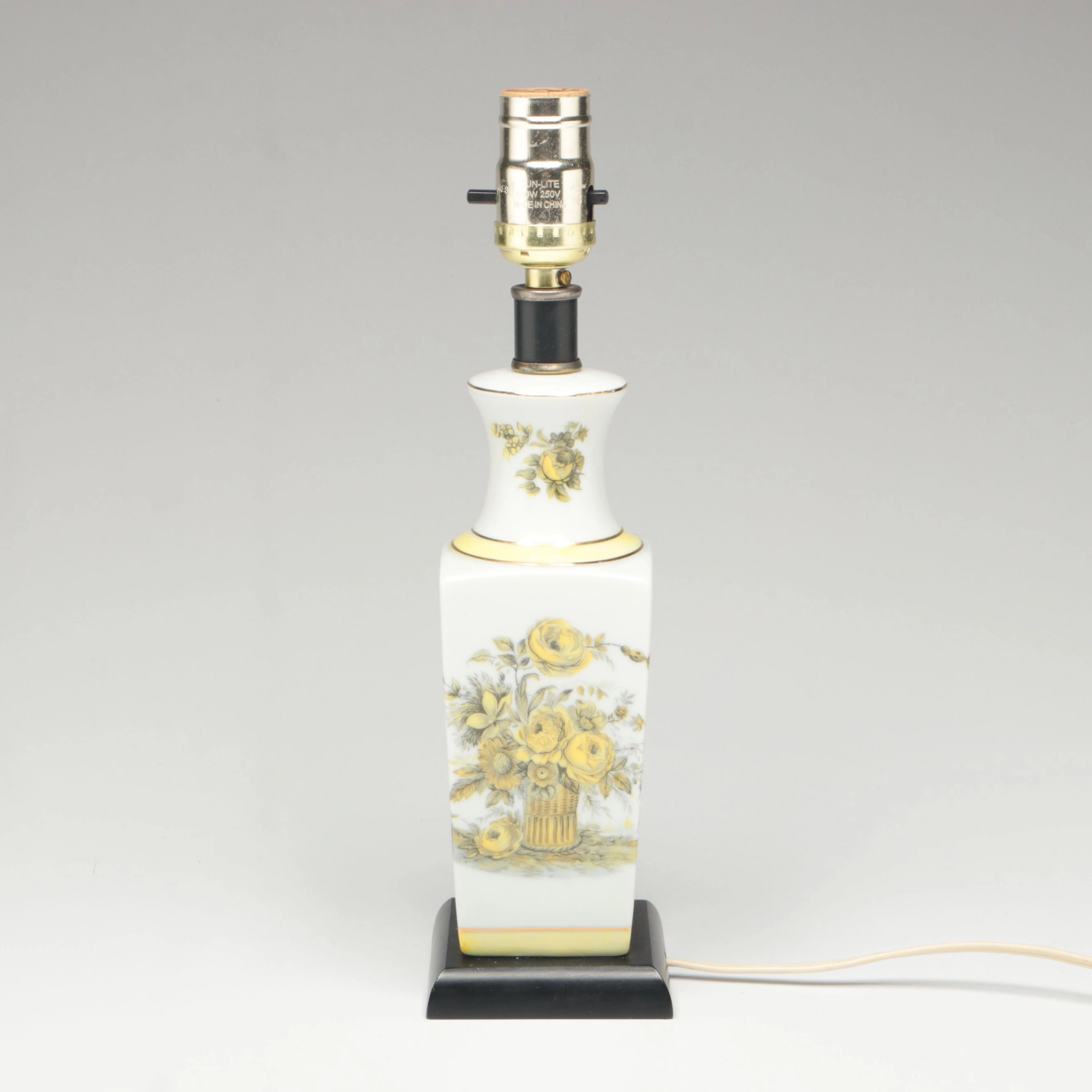 Vintage Yellow Floral Porcelain Table Lamp