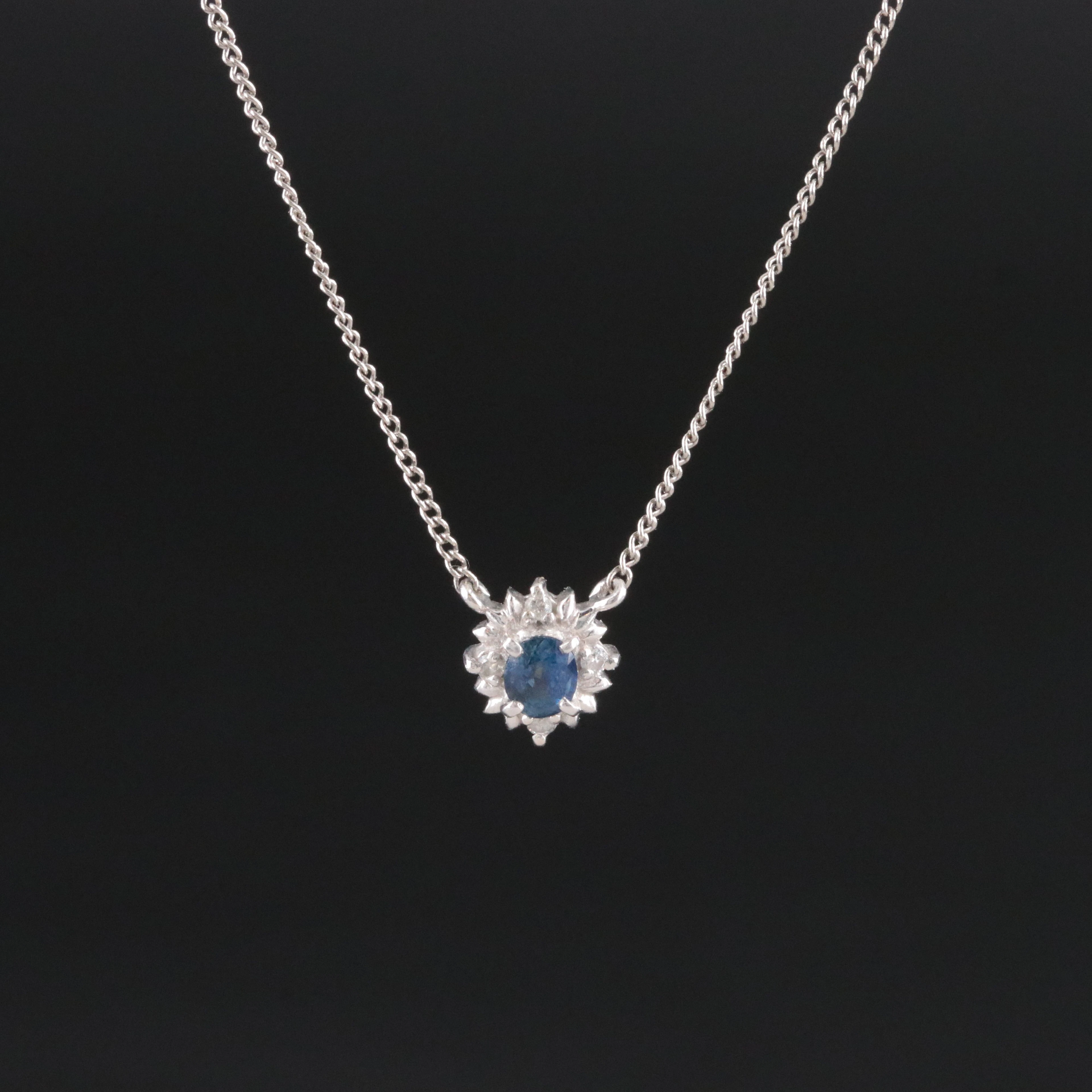 Platinum Sapphire and Diamond Starburst Necklace