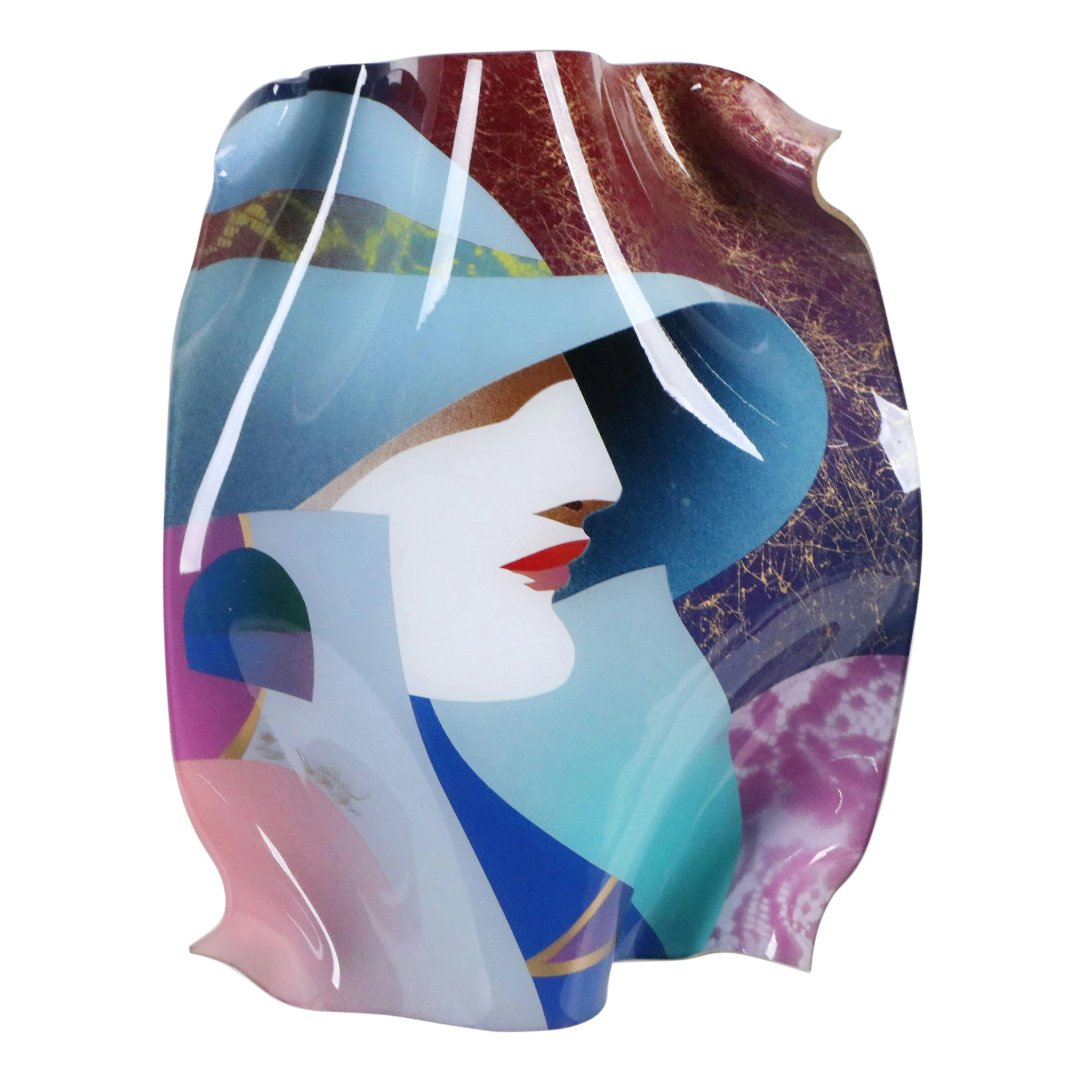 Ned Moulton Reverse Print on Molded Plexiglass of Art Deco Portrait