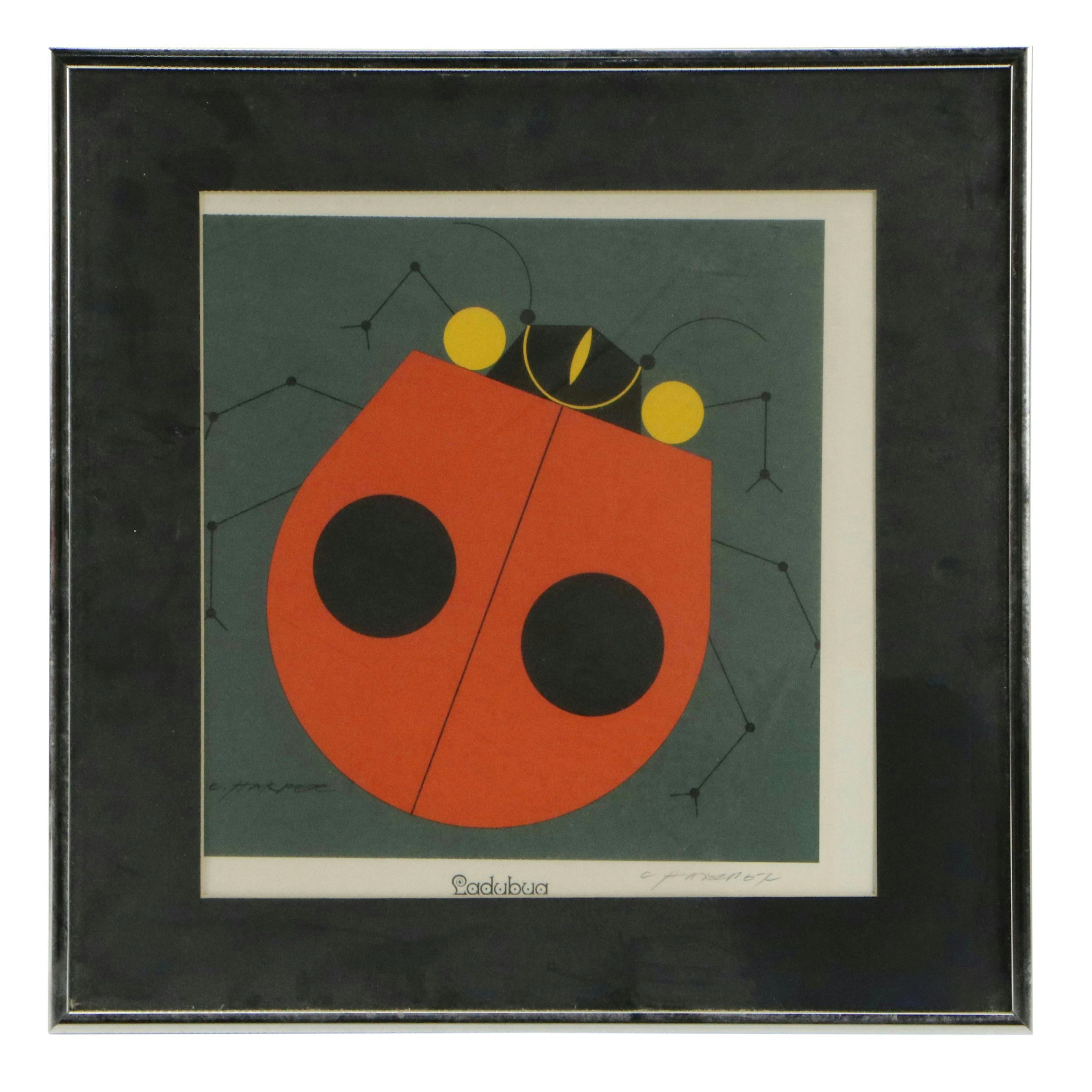 Charlie Harper Modernist Lithograph "Ladybug," 1972
