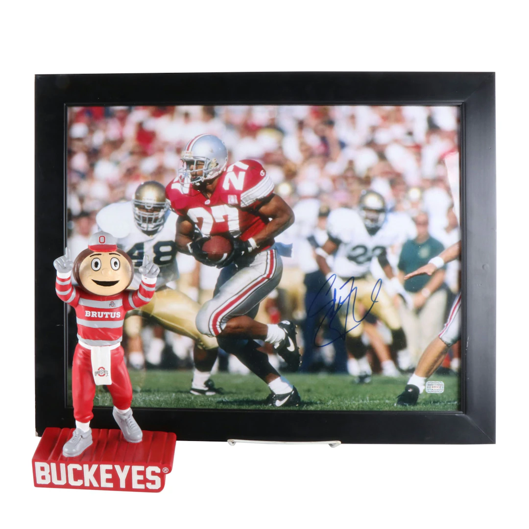 Eddie George Signed and Framed Print and OSU Mascot Statue