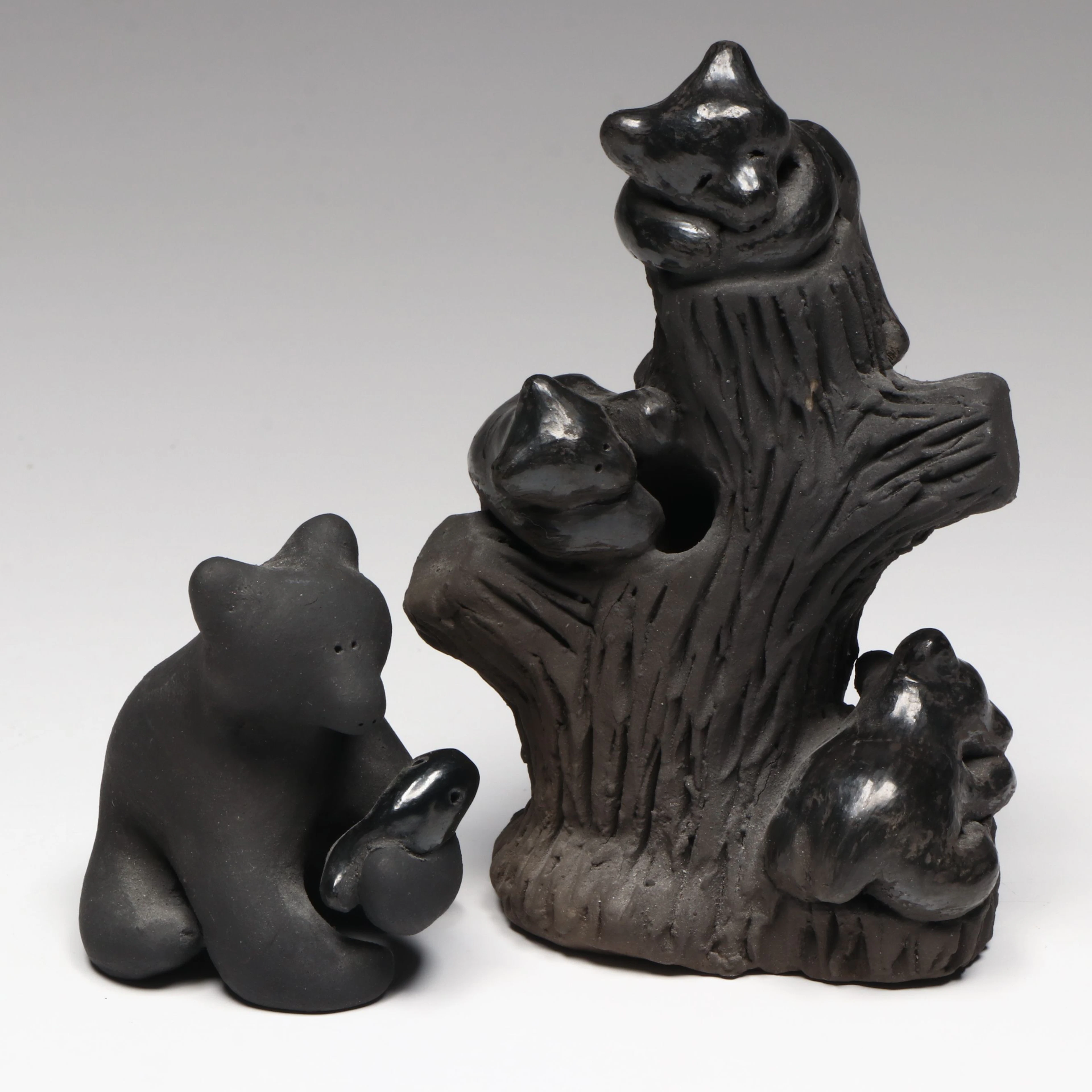 Paul and Dorothy Gutierrez Santa Clara Pueblo Black on Black Pottery Bear Cubs
