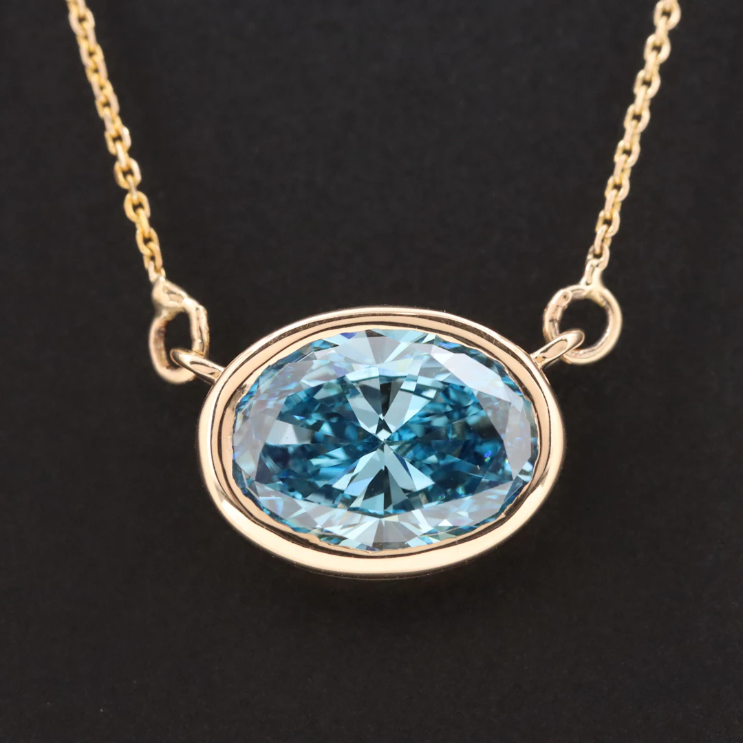 14K 2.47 CT Lab Grown Fancy Vivid Blue Diamond Necklace with IGI Report