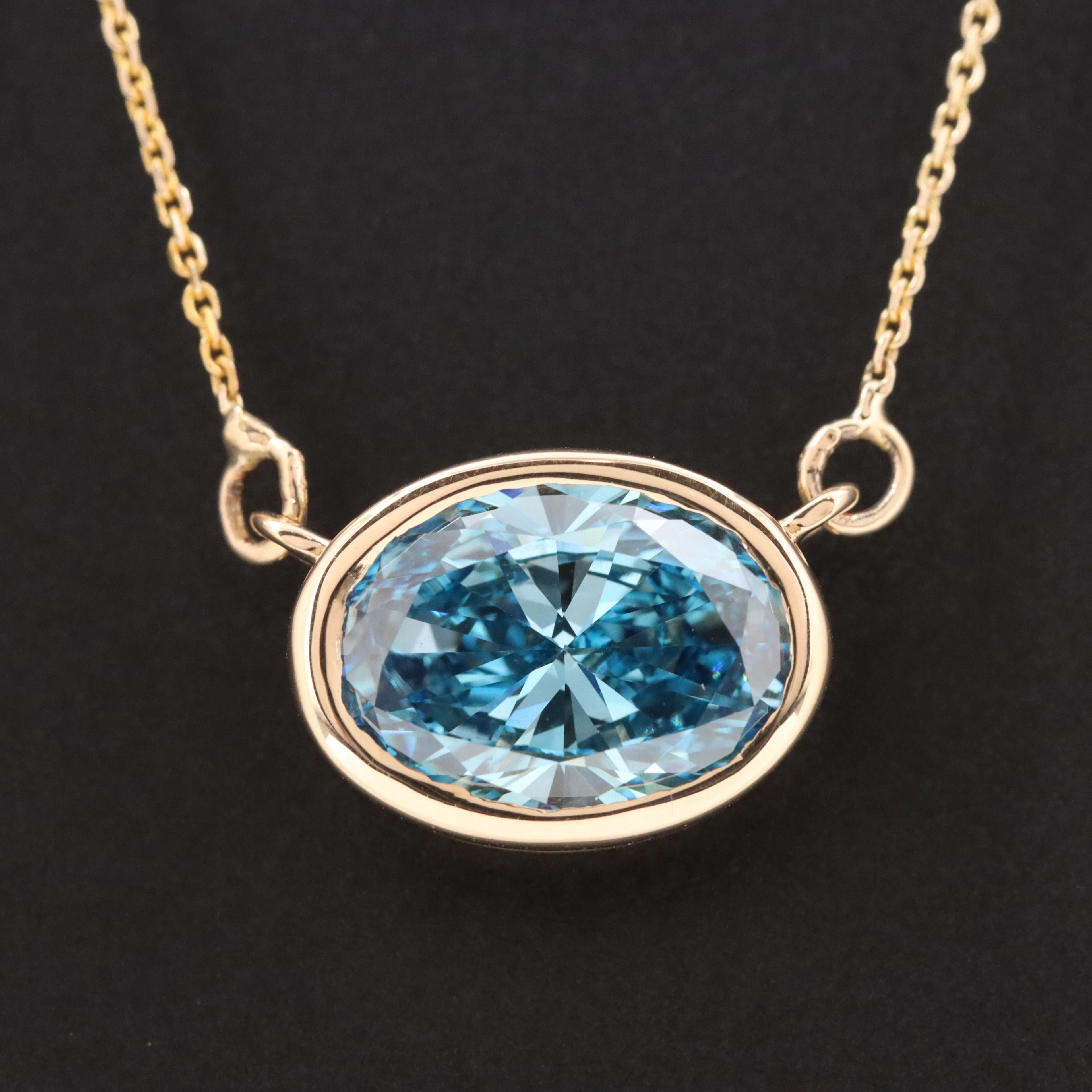 14K 2.47 CT Lab Grown Fancy Vivid Blue Diamond Necklace with IGI Report