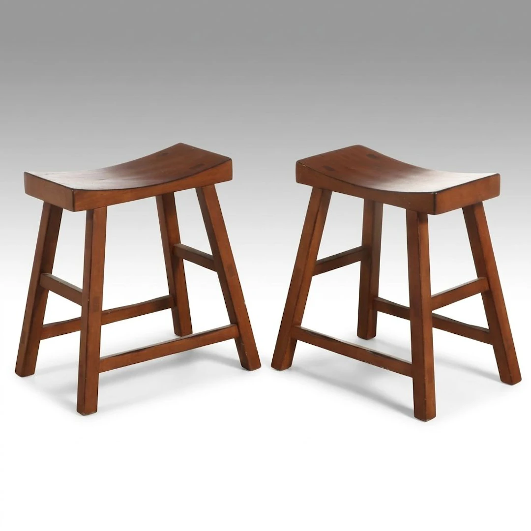 Pair of Wooden Saddle Seat Stools