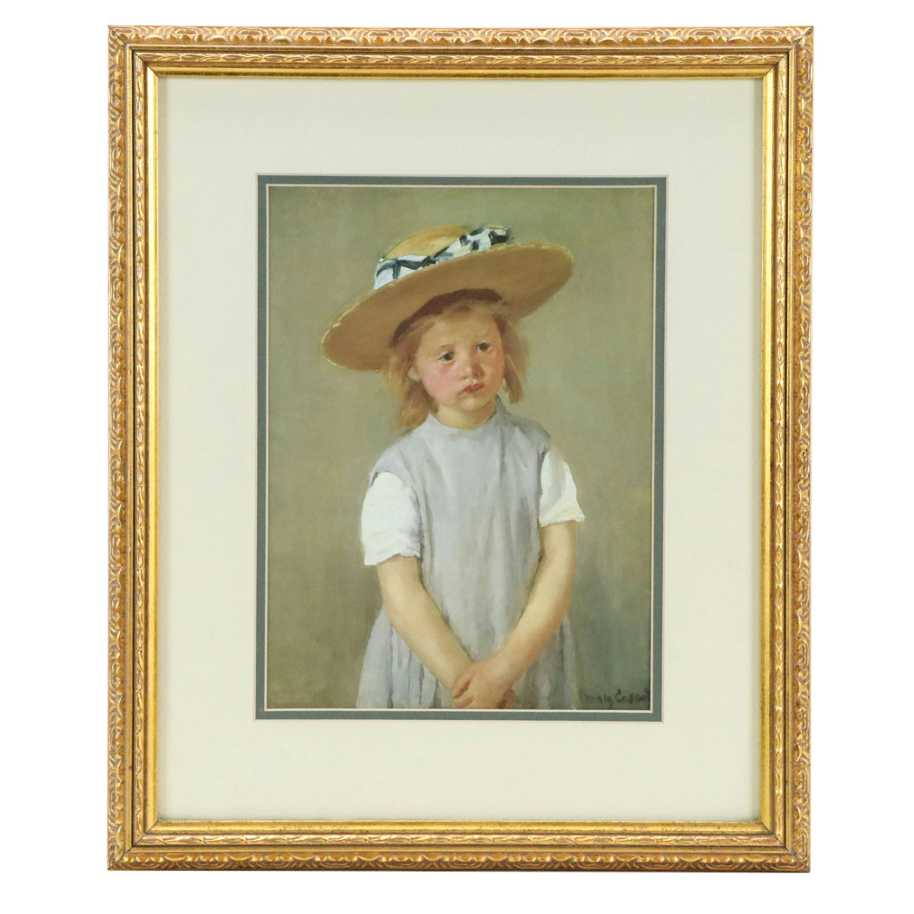 Impressionist Offset Lithograph After Mary Cassatt "Child in a Straw Hat"