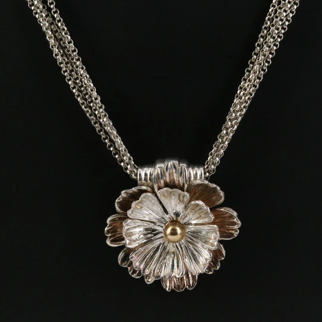 Joseph Esposito Sterling Flower Necklace with 14K Accent