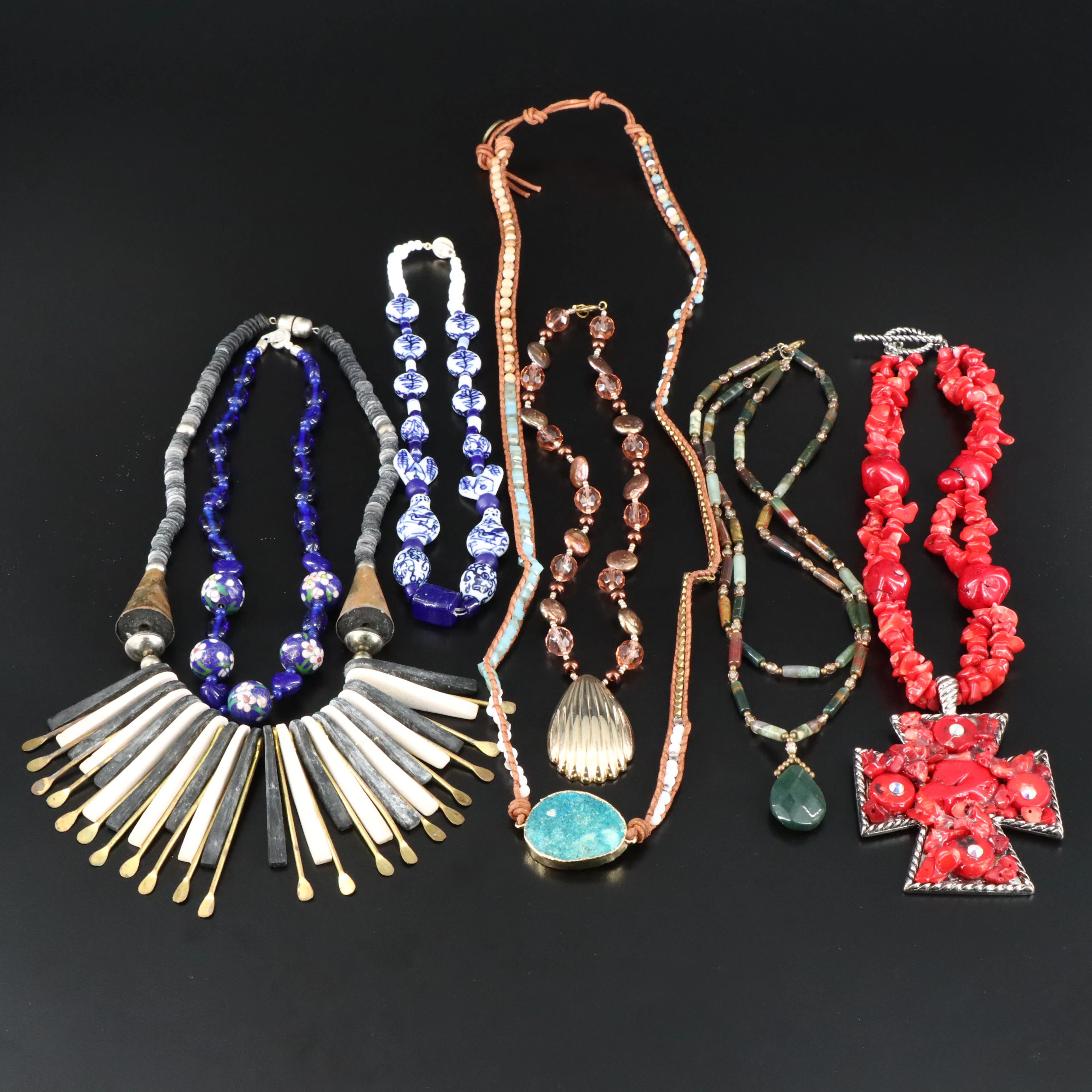 Necklace Collection Featuring Coral, Unakite and Glass