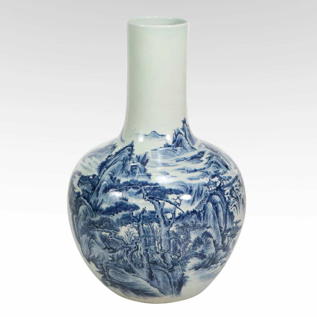 Chinese Decorative Landscape Porcelain Globular Floor Vase, 20th Century
