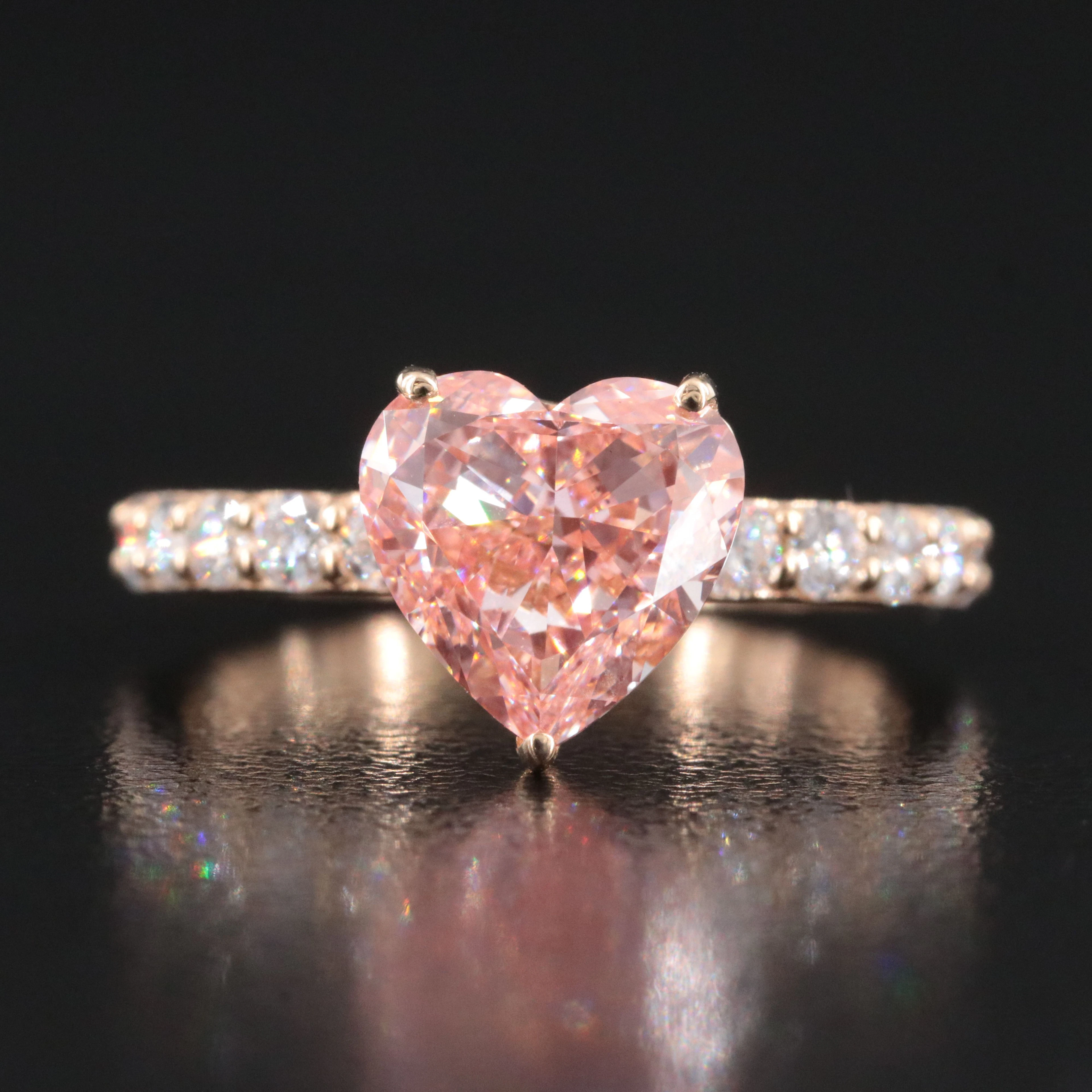 14K 3.52 CTW Lab Grown Diamond Ring with Fancy Vivid Pink Center and IGI Report