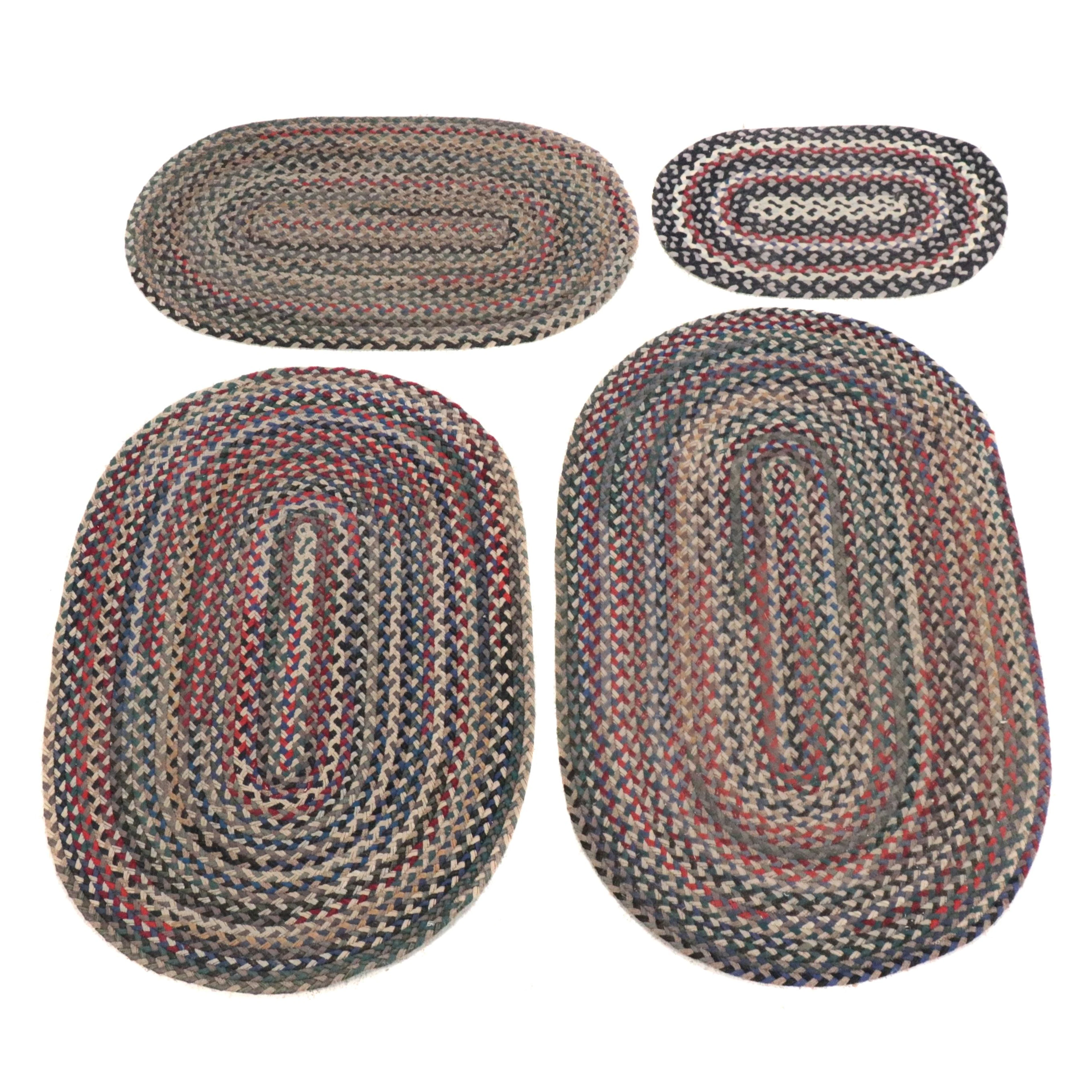 Four Oval Handmade Braided Wool Accent and Area Rugs