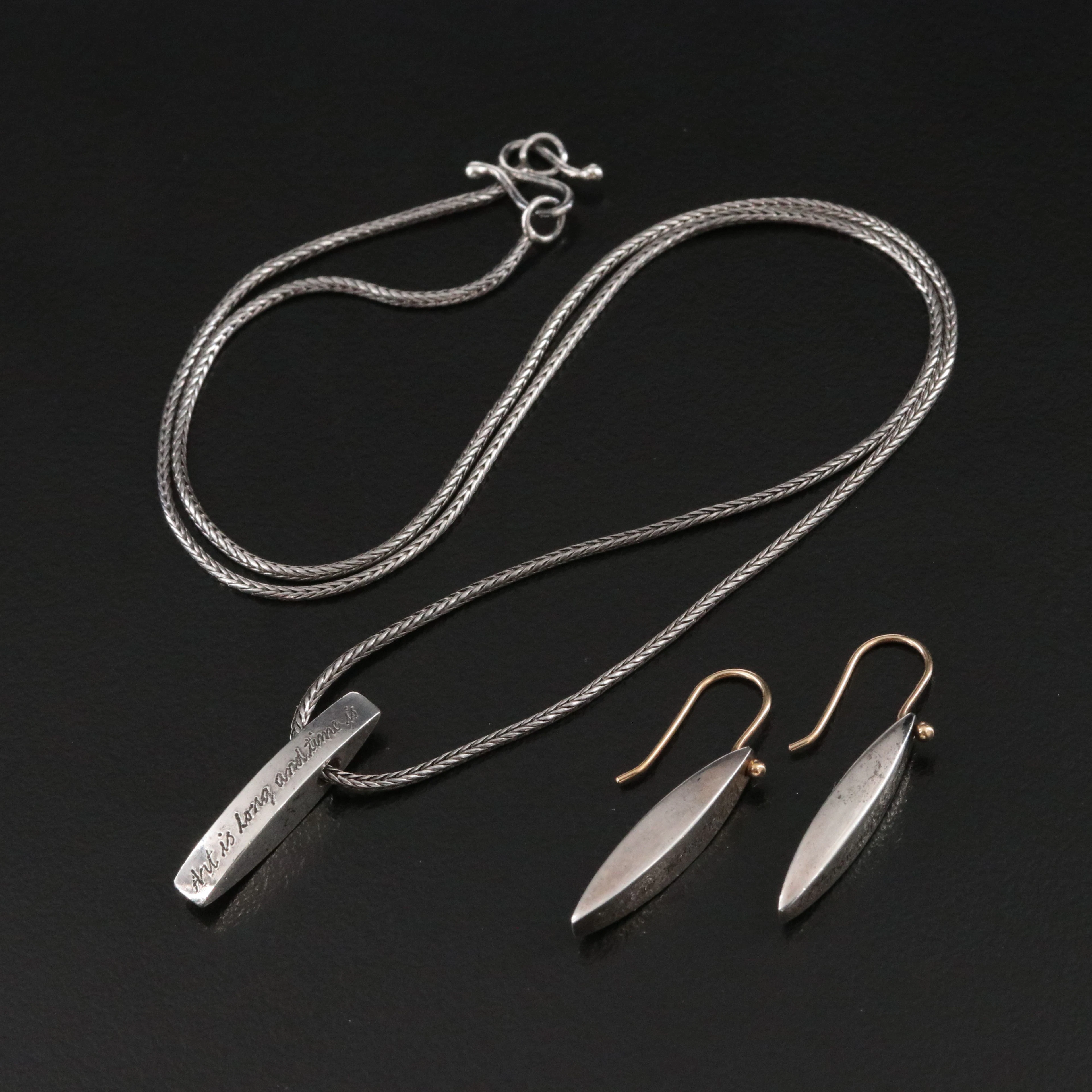 Sterling Poetry Necklace and Earrings