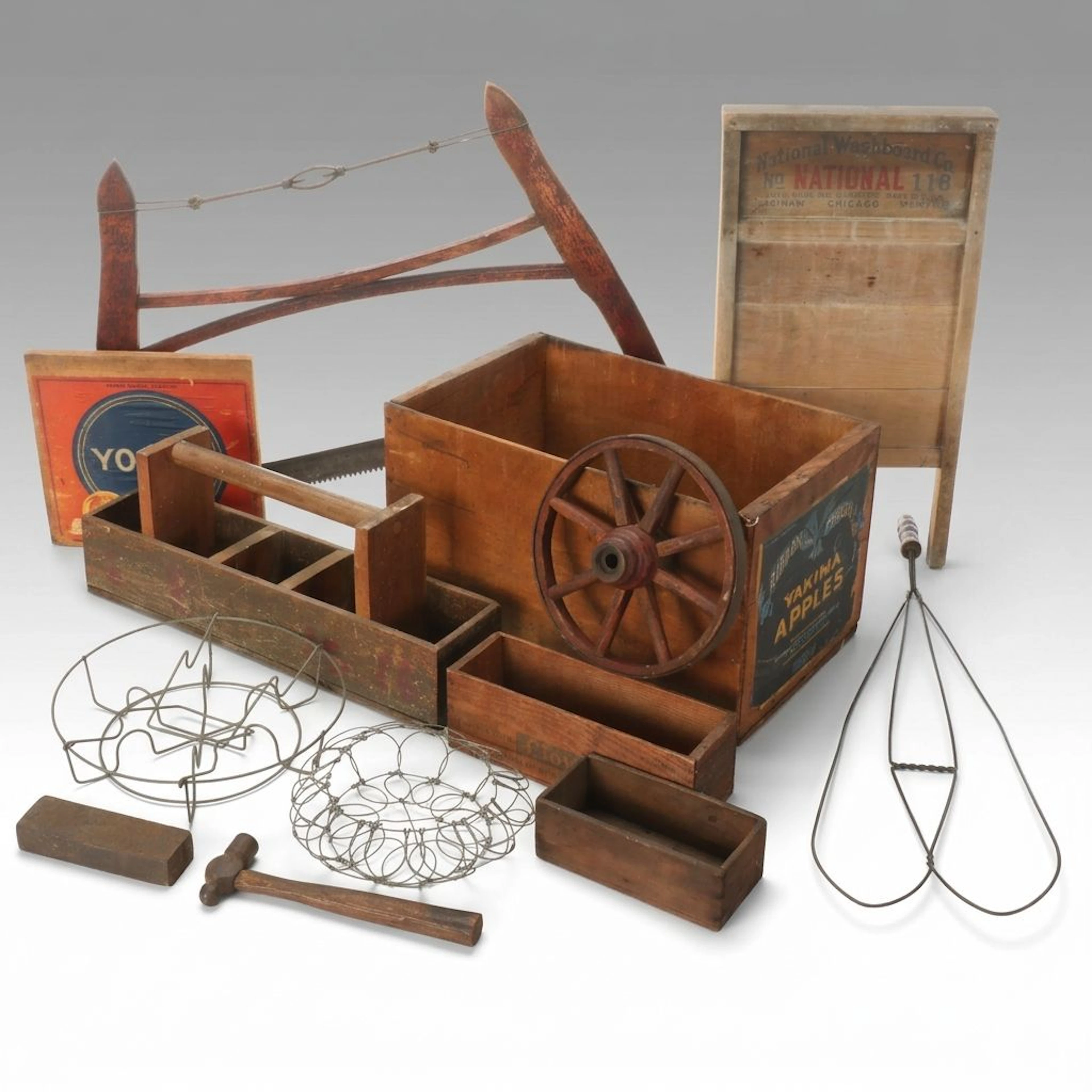 Wire Rug Beater, Wood Tool Caddy and More Primitive Tools