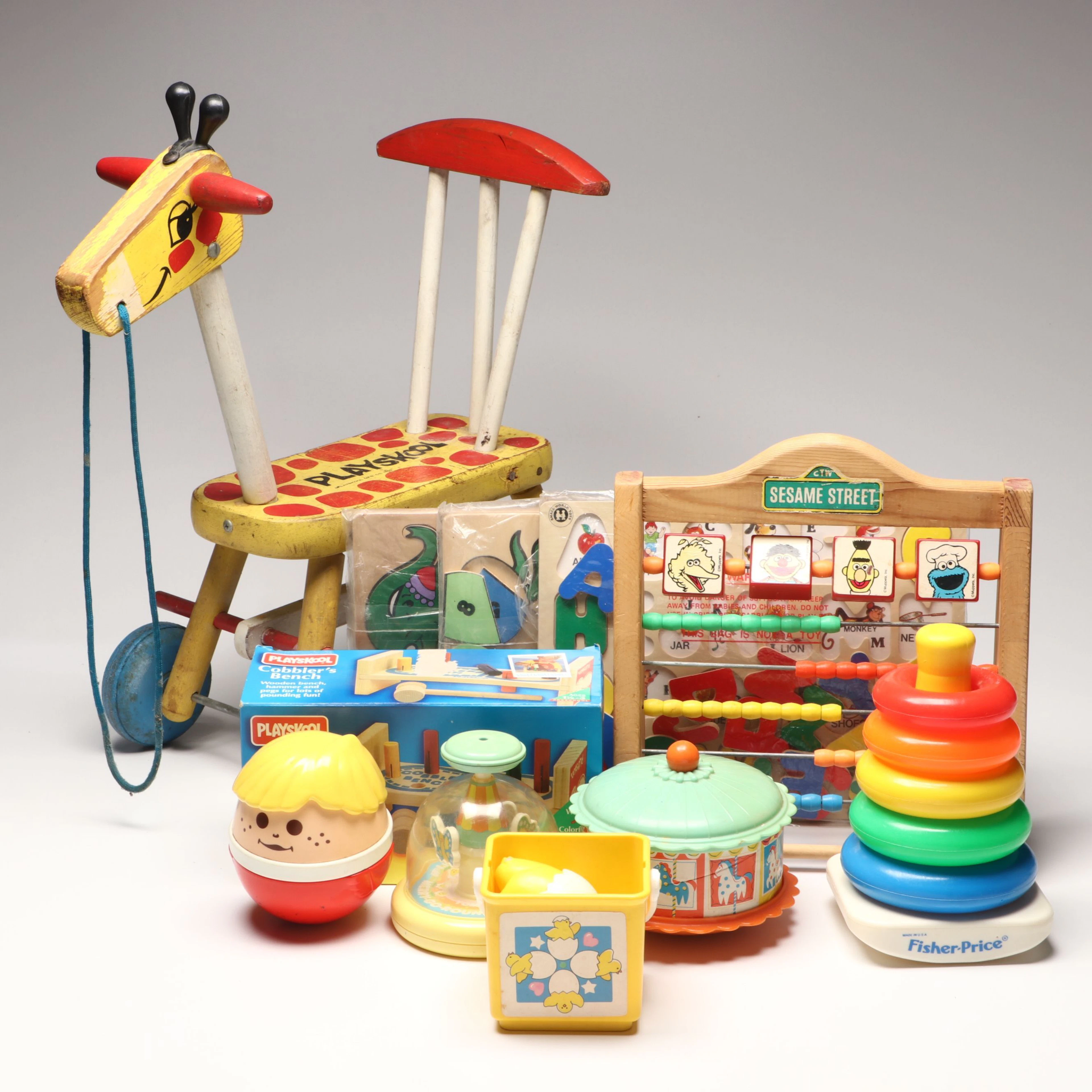 Playskool Wooden Rolling Giraffe and More Vintage Children's Toys