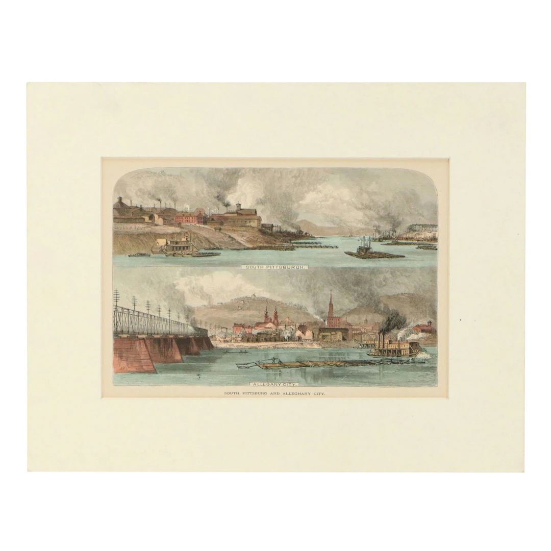 Hand-Colored Engraving "South Pittsburgh and Alleghany City," Late 19th Century