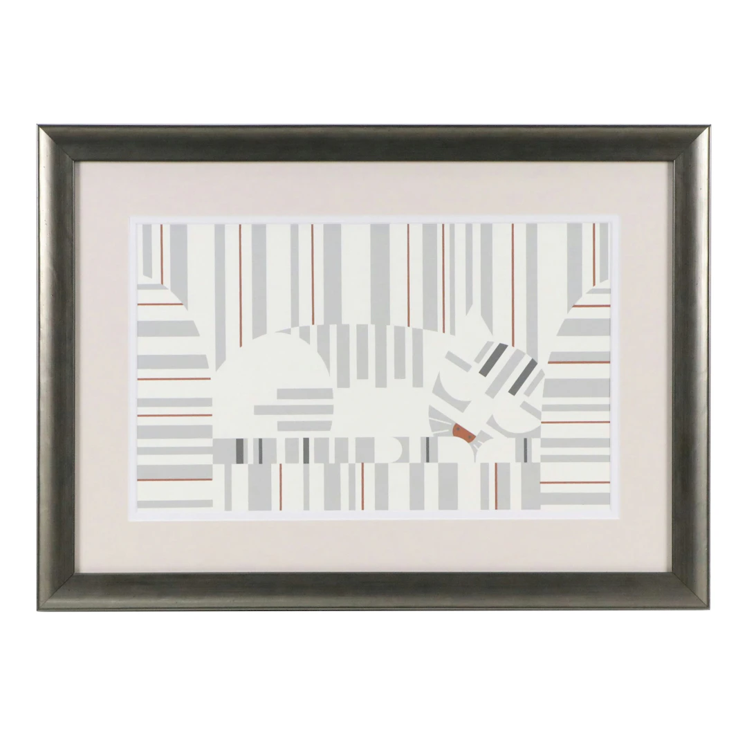 After Edie Harper Geometric Serigraph "Sleepy Time Tom"