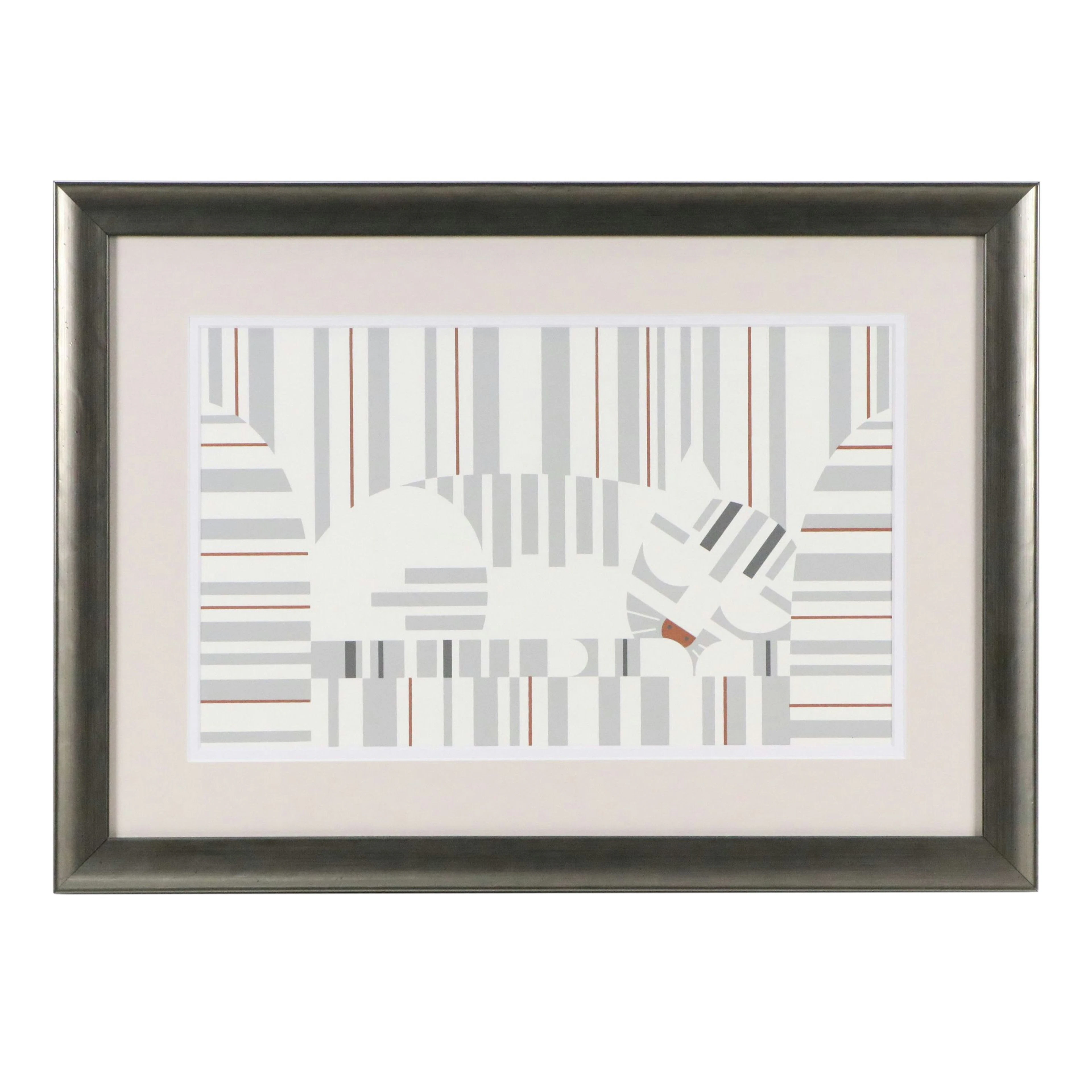 After Edie Harper Geometric Serigraph "Sleepy Time Tom"