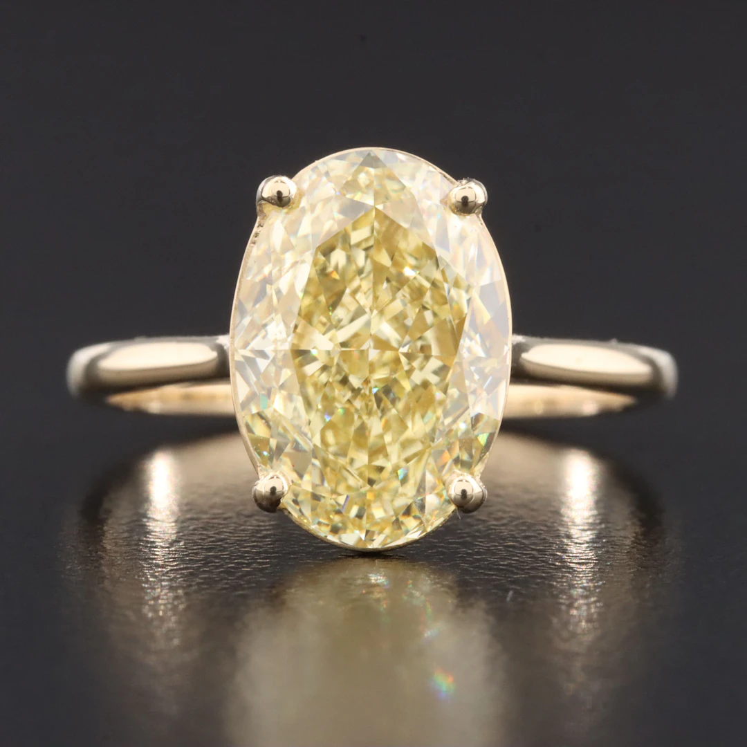 14K 5.09 CT Lab Grown Fancy Intense Yellow Ring with IGI Report
