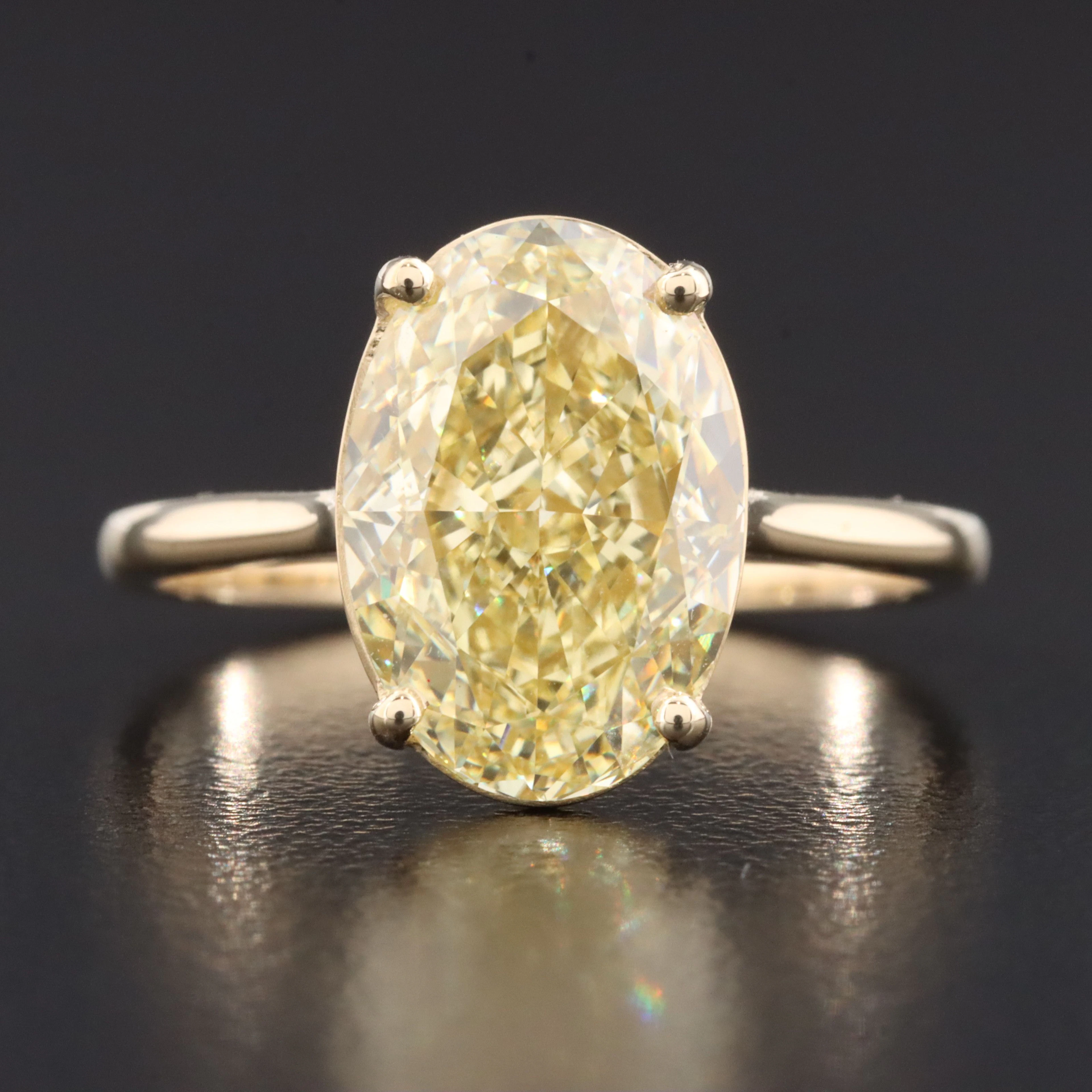 14K 5.09 CT Lab Grown Fancy Intense Yellow Ring with IGI Report