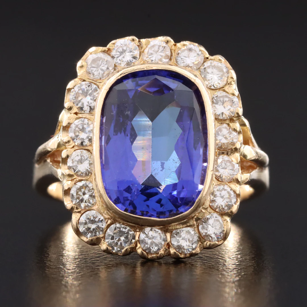 18K 4.50 CT Tanzanite and Diamond Ring