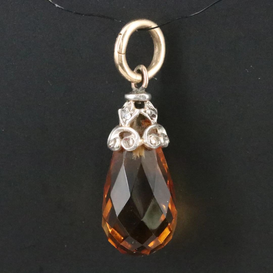 Platinum and 14K Citrine and Diamond Enhancer Pendant