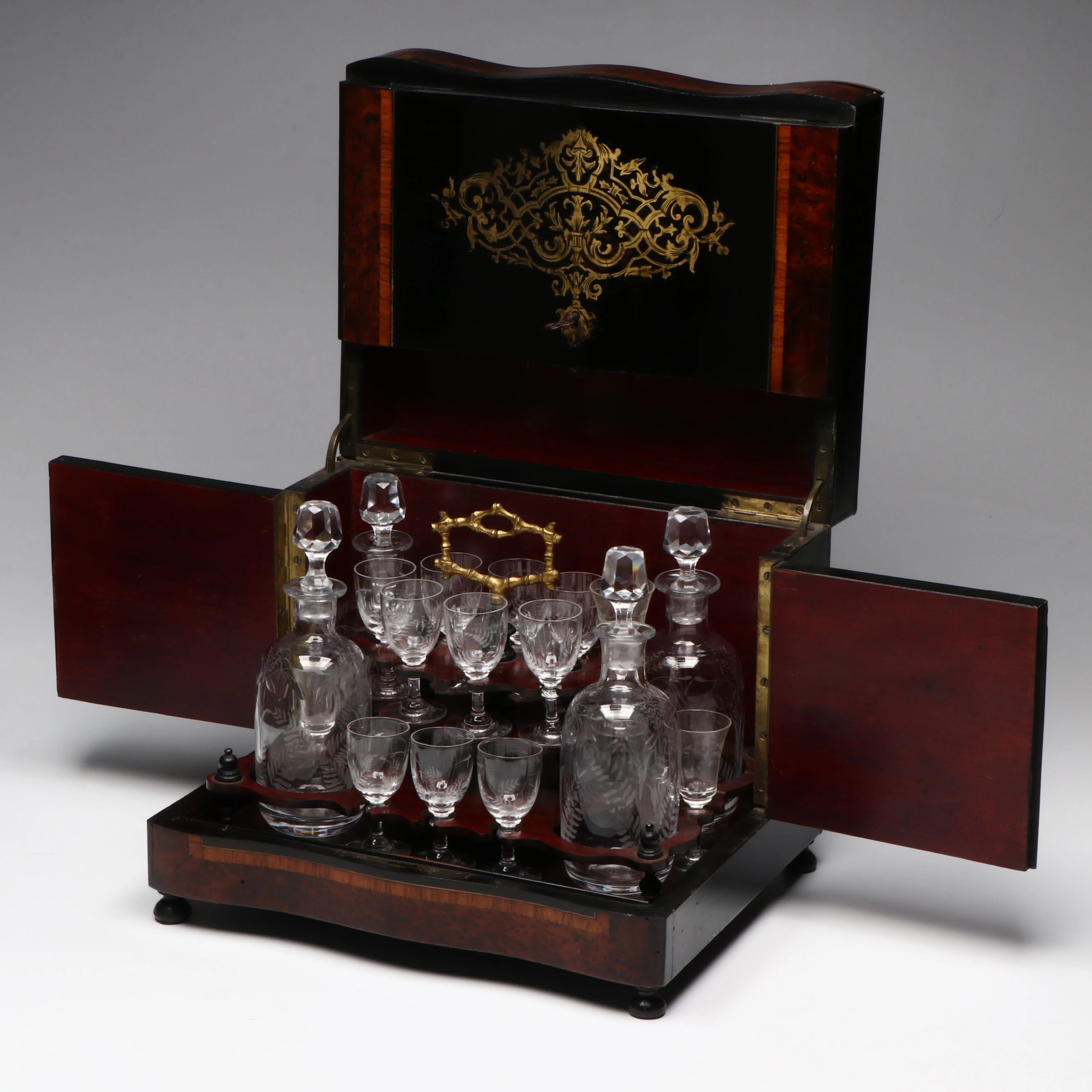 Napoleon III Period Wooden Marquetry Cave à Liqueur, 19th Century