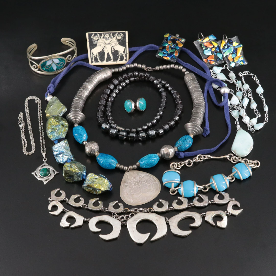 Dichroic Glass, Larimar and Hematite Featured in Jewelry