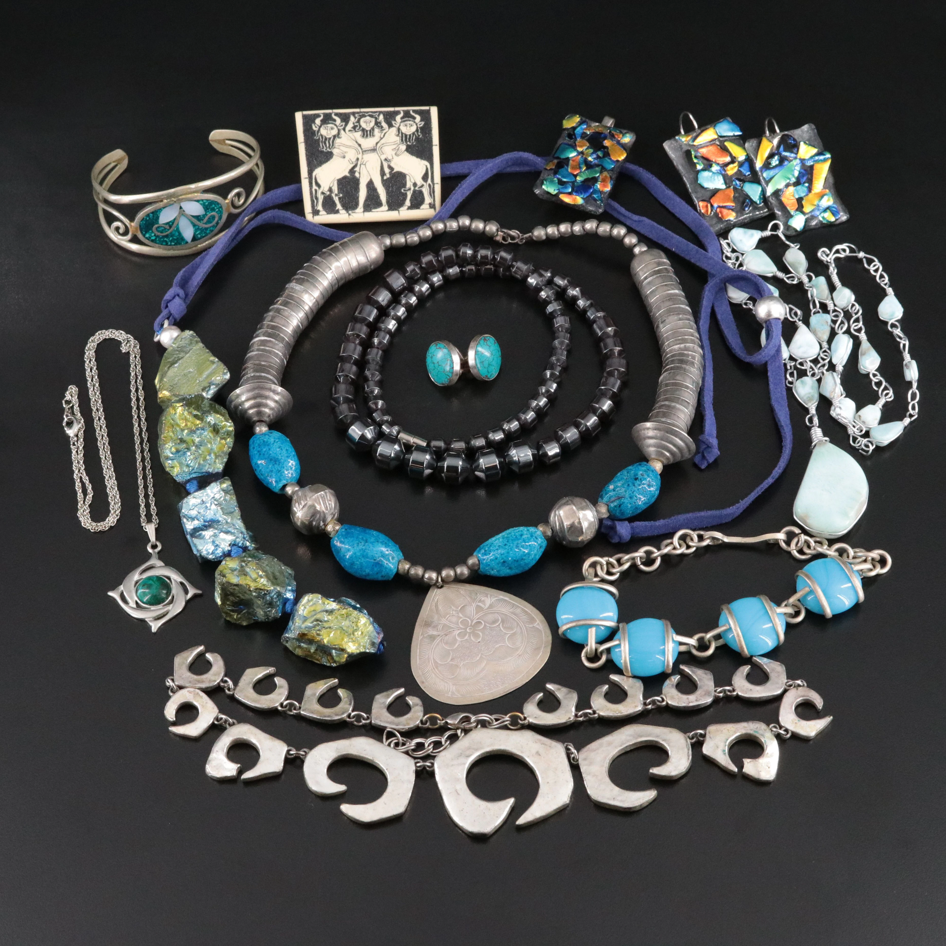 Dichroic Glass, Larimar and Hematite Featured in Jewelry