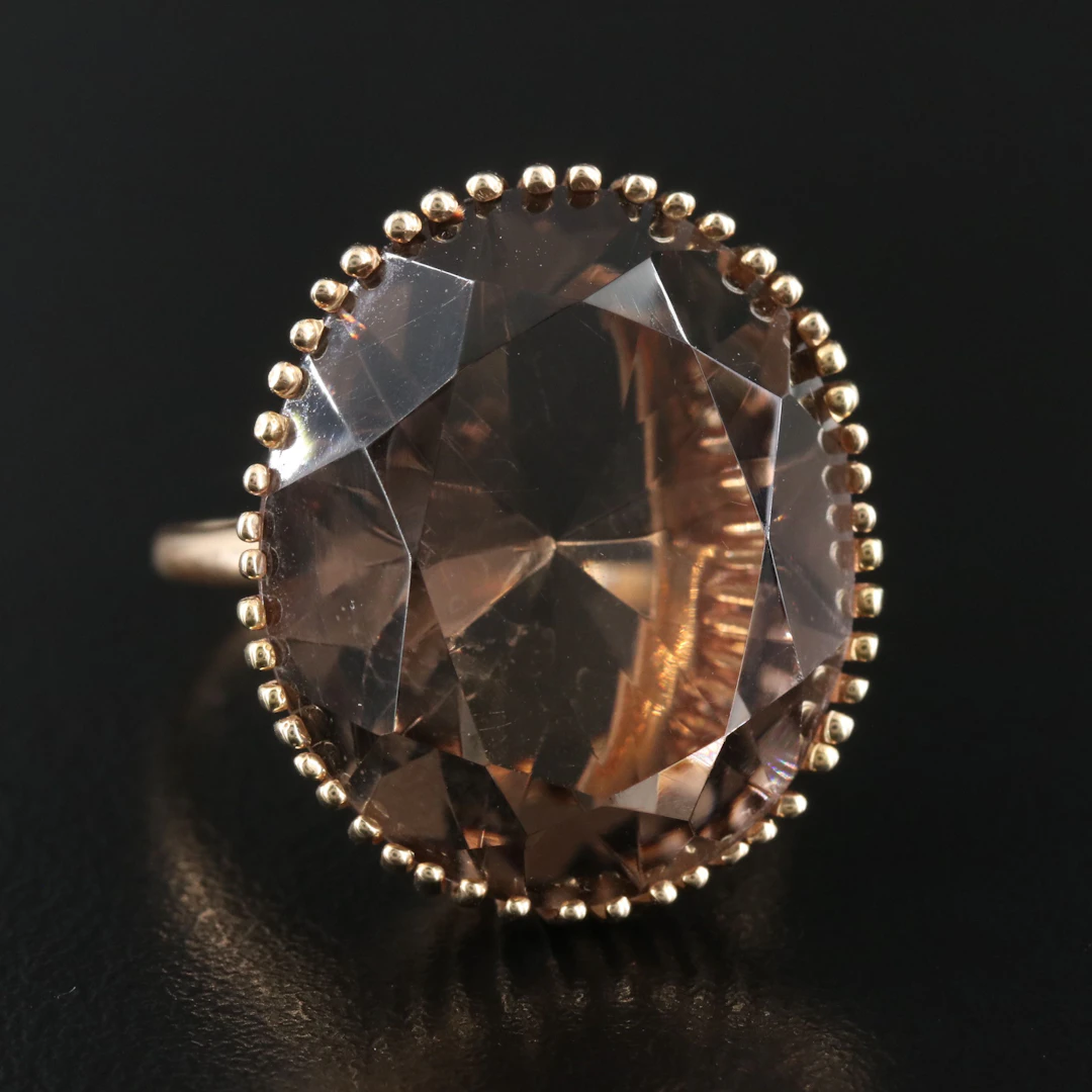1960s Retro-Mod 14K Smoky Quartz Cocktail Ring