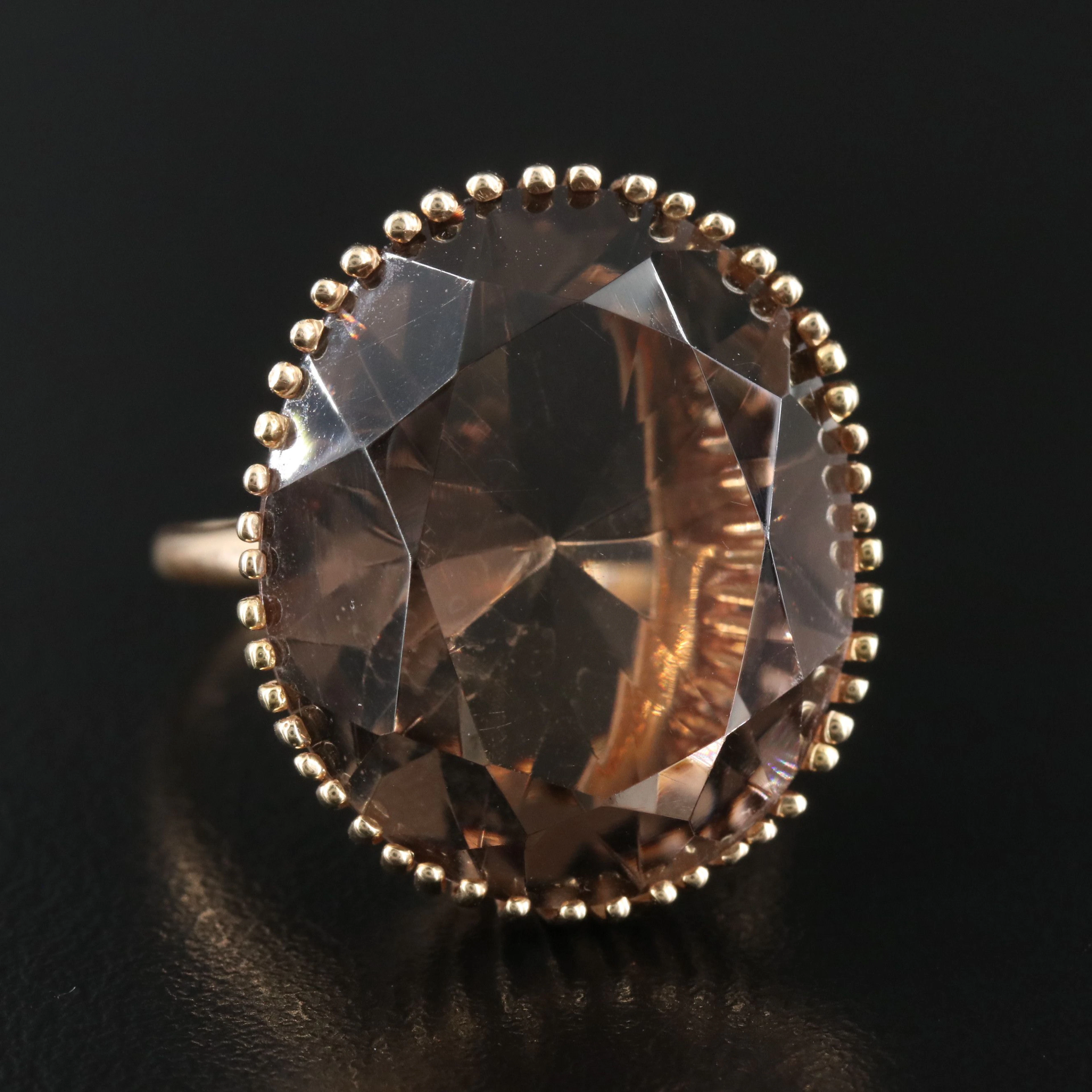 1960s Retro-Mod 14K Smoky Quartz Cocktail Ring