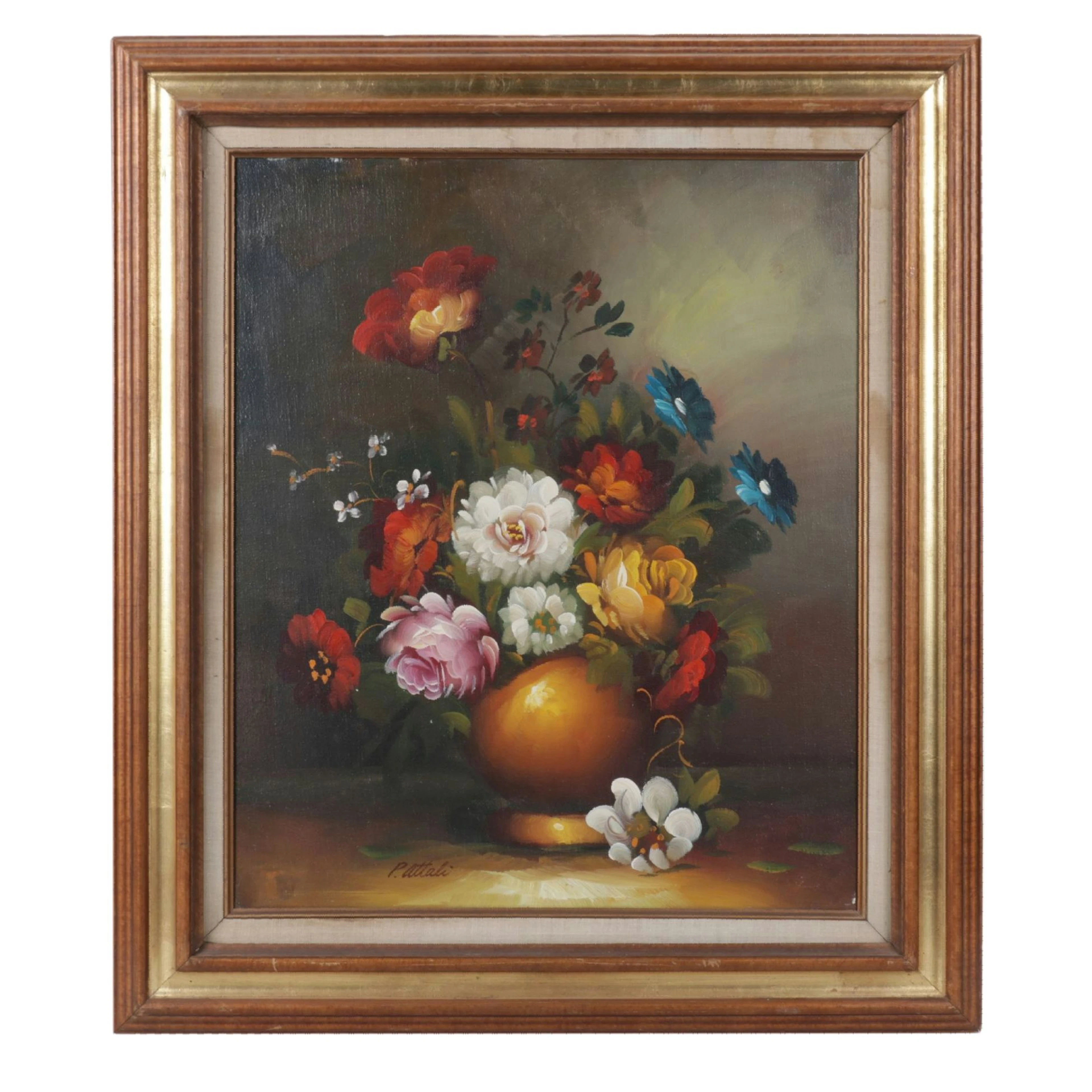 P. Attali Floral Still Life Oil Painting, Late 20th Century