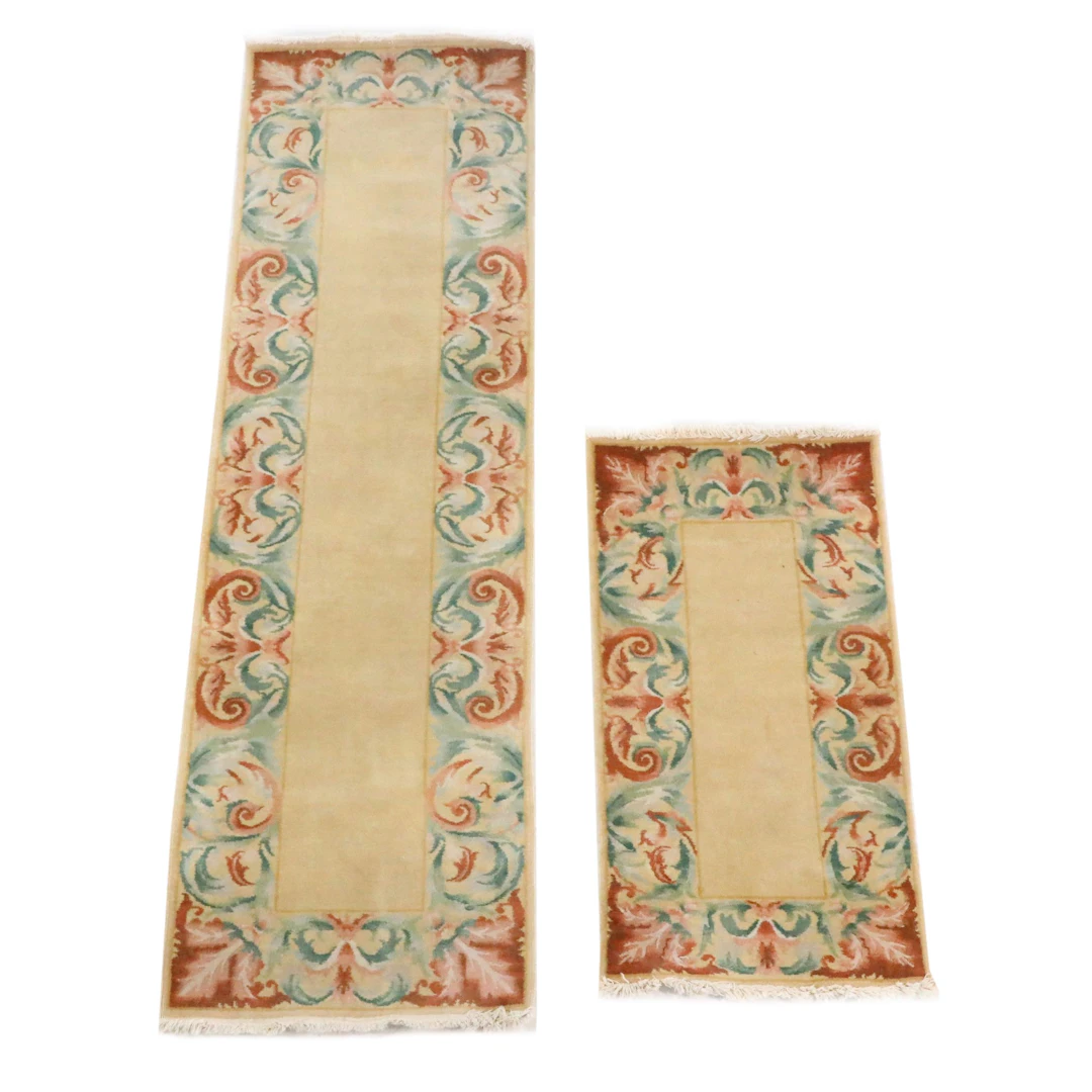 Hand-Knotted Chinese Carpet Runner and Accent Rug