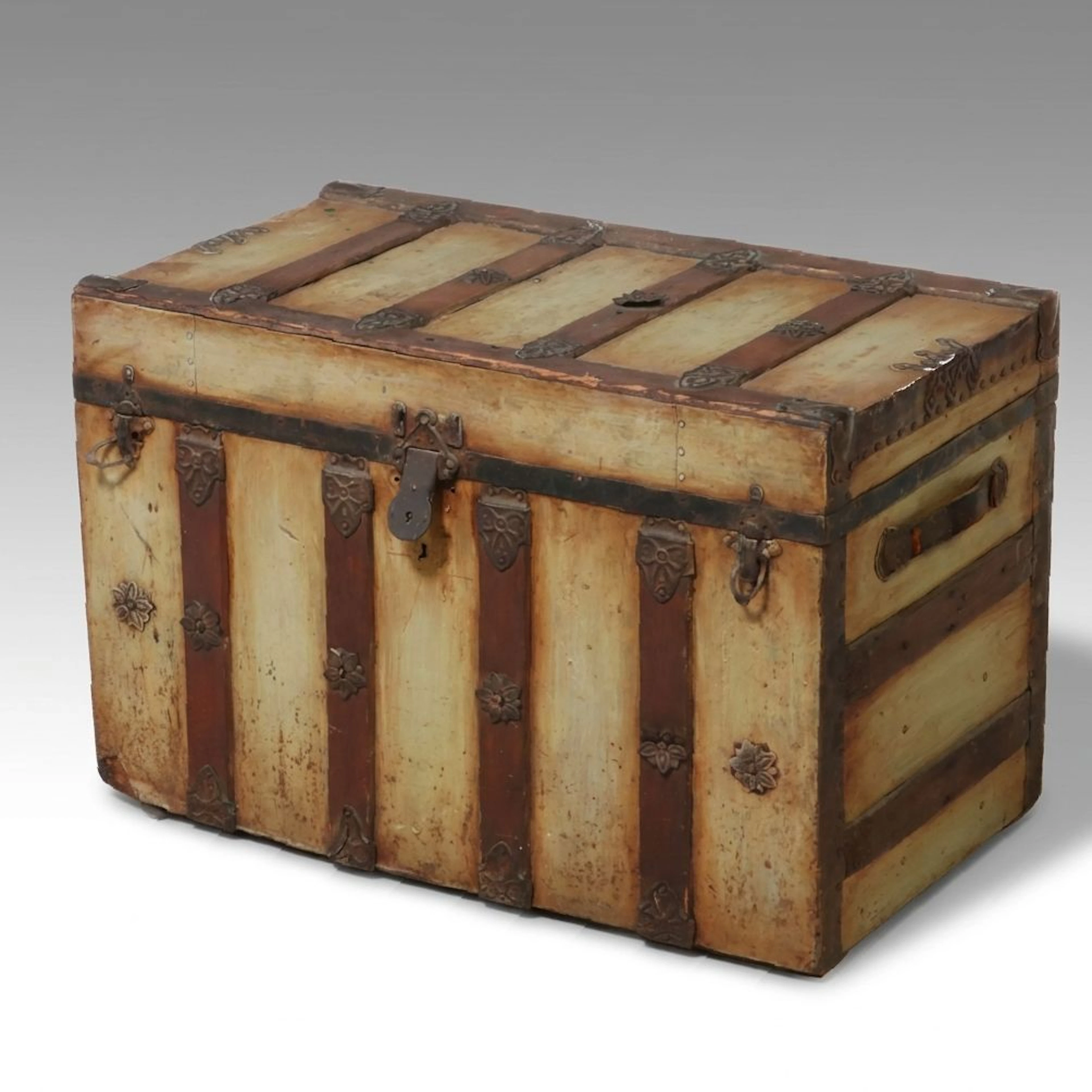 Victorian Slatted Wooden Steamer Trunk, Late 19th to Early 20th Century