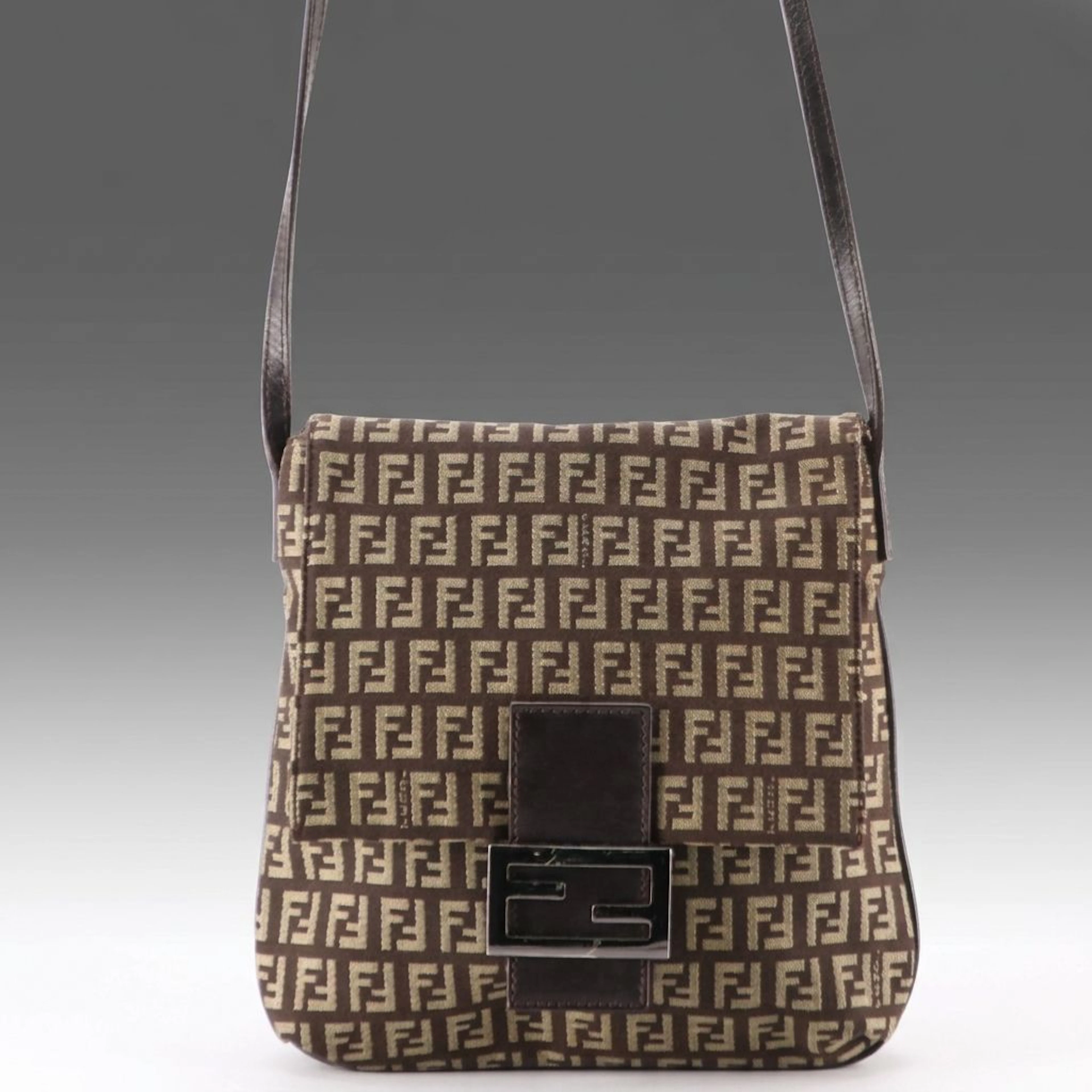 Fendi Zucchino FF Jacquard Canvas and Leather Flap Messenger Bag